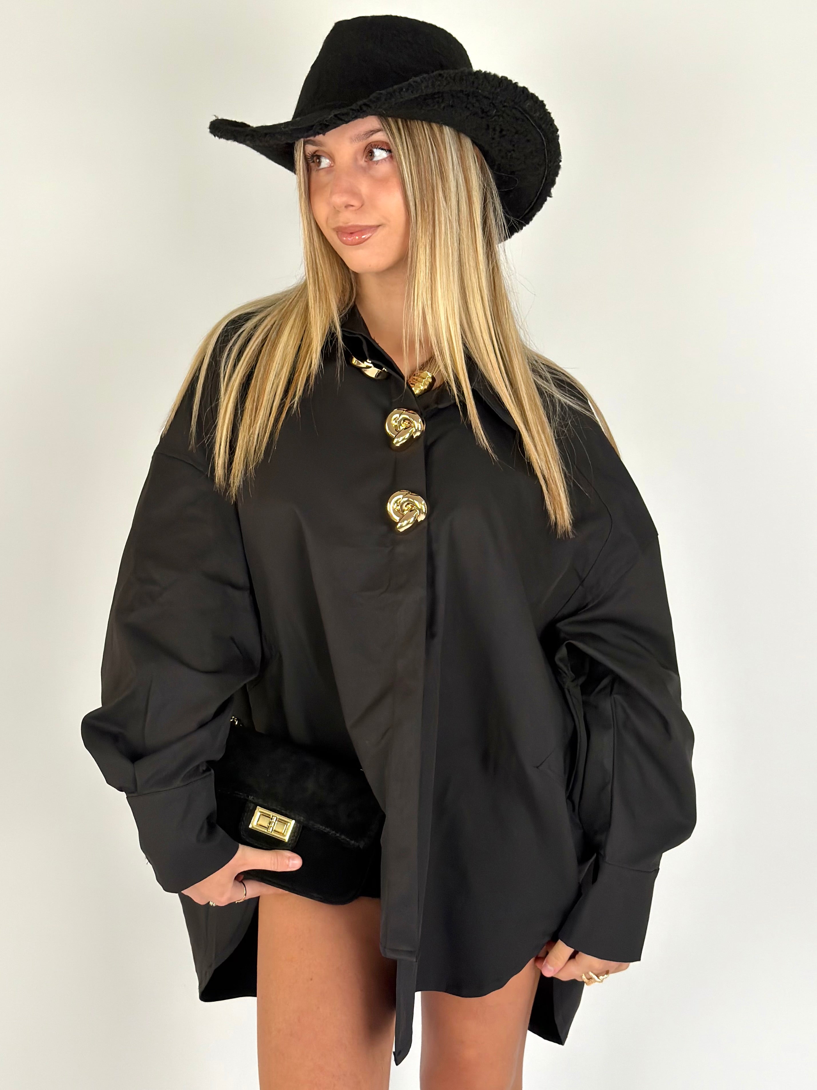 Maxi Camicia applicazioni gioiello nera