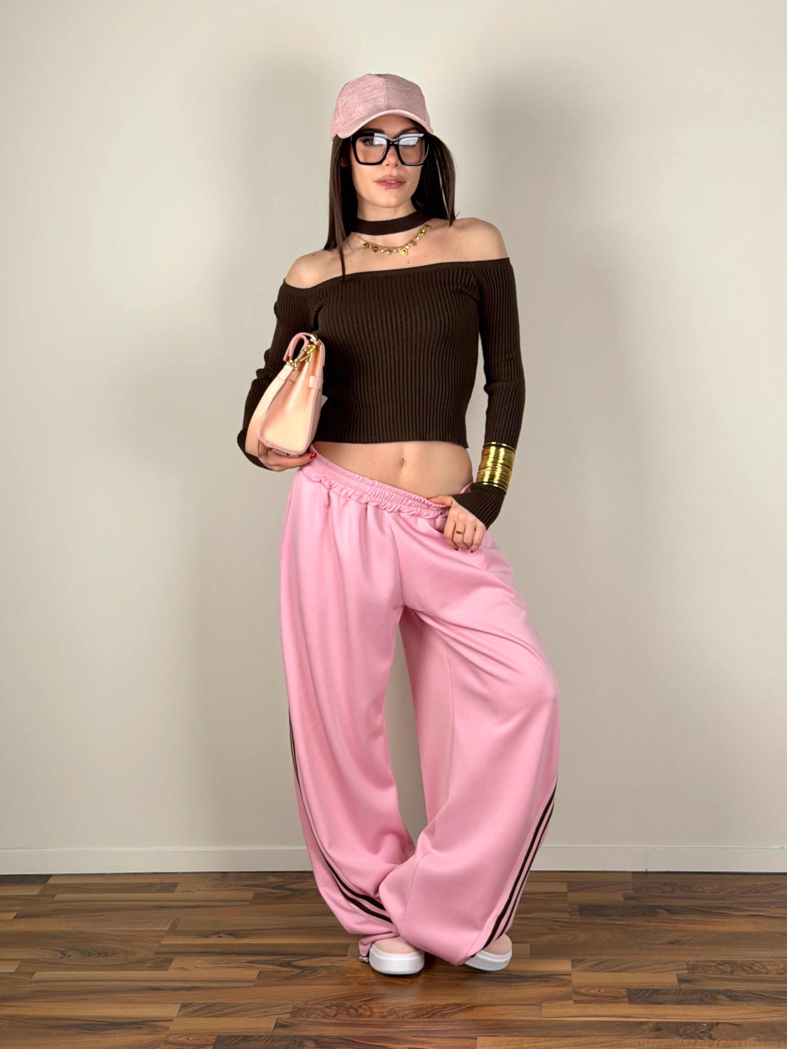 Pantalone tuta banda rosa