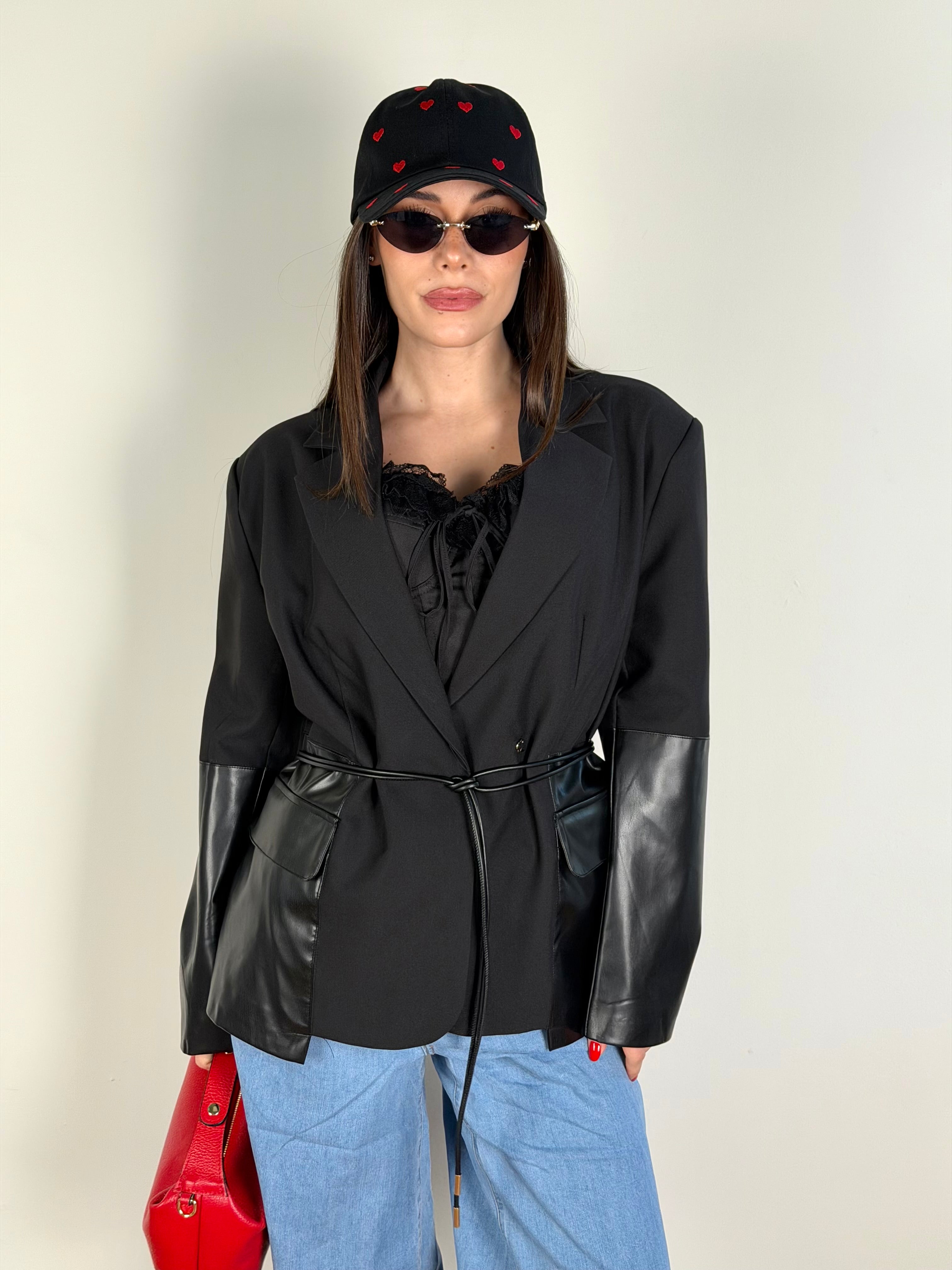 Giacca premium inserti in ecopelle nero