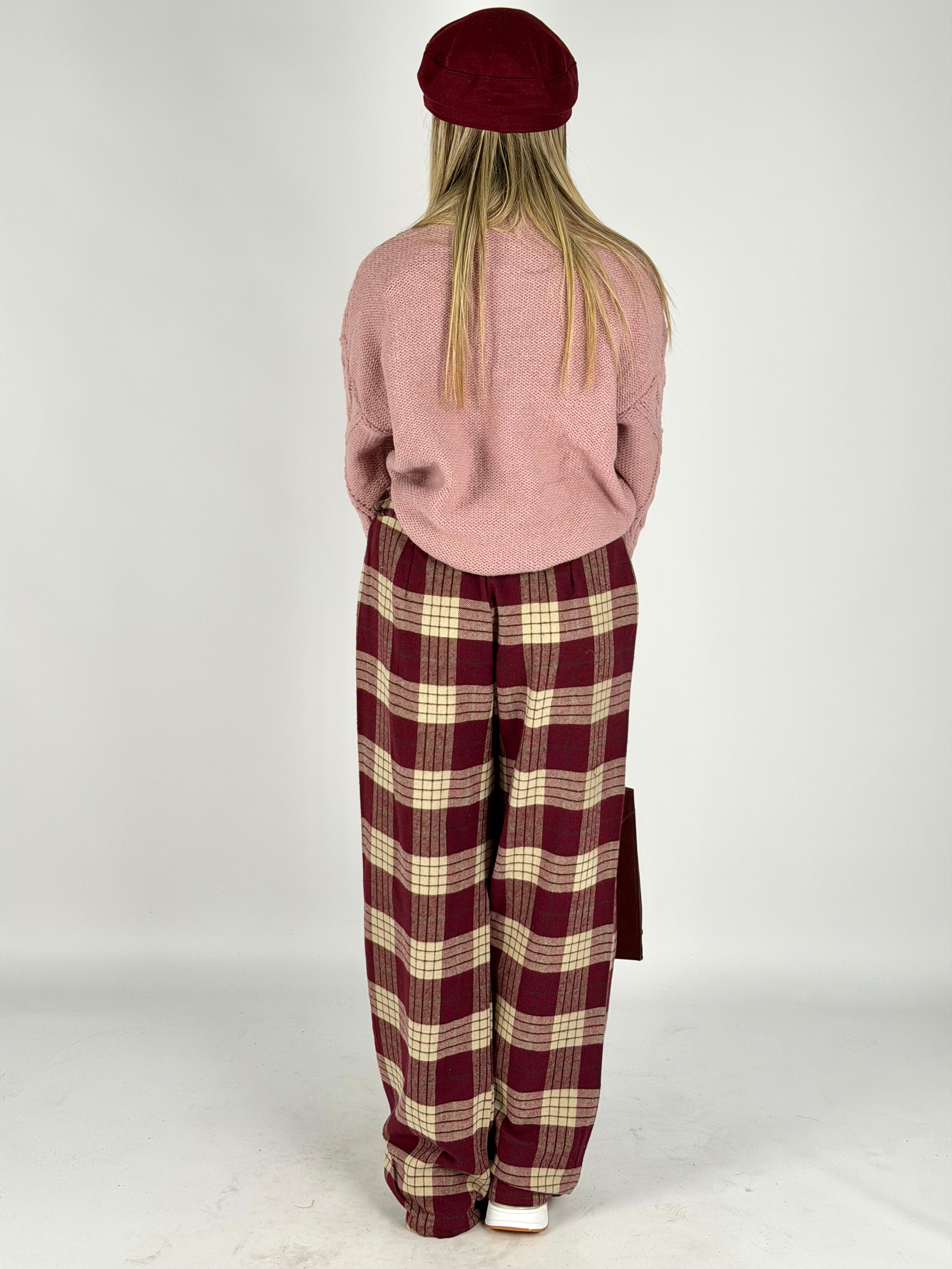 Pantalone check Perla bordeaux