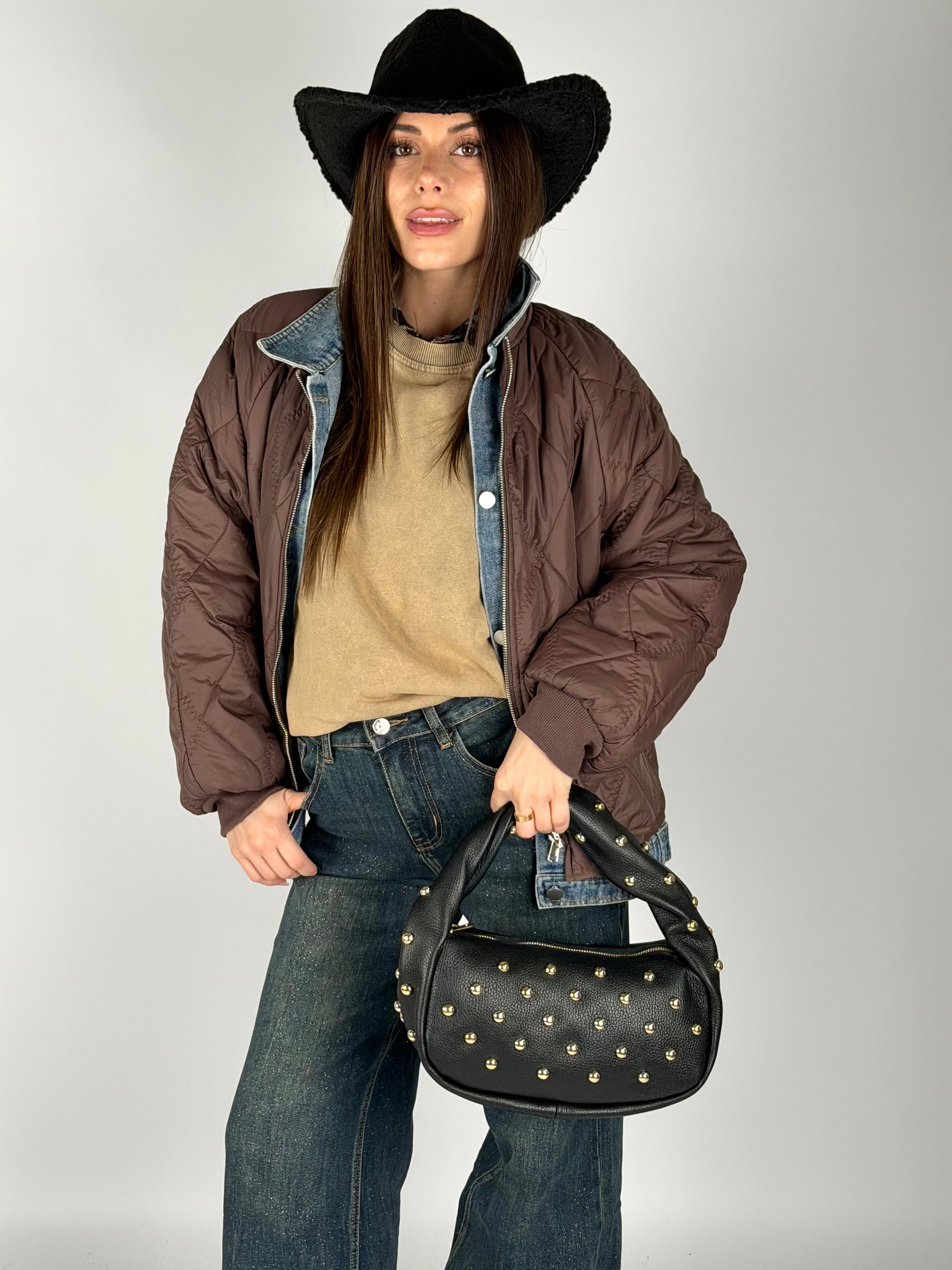 Piumino trapuntato denim moro