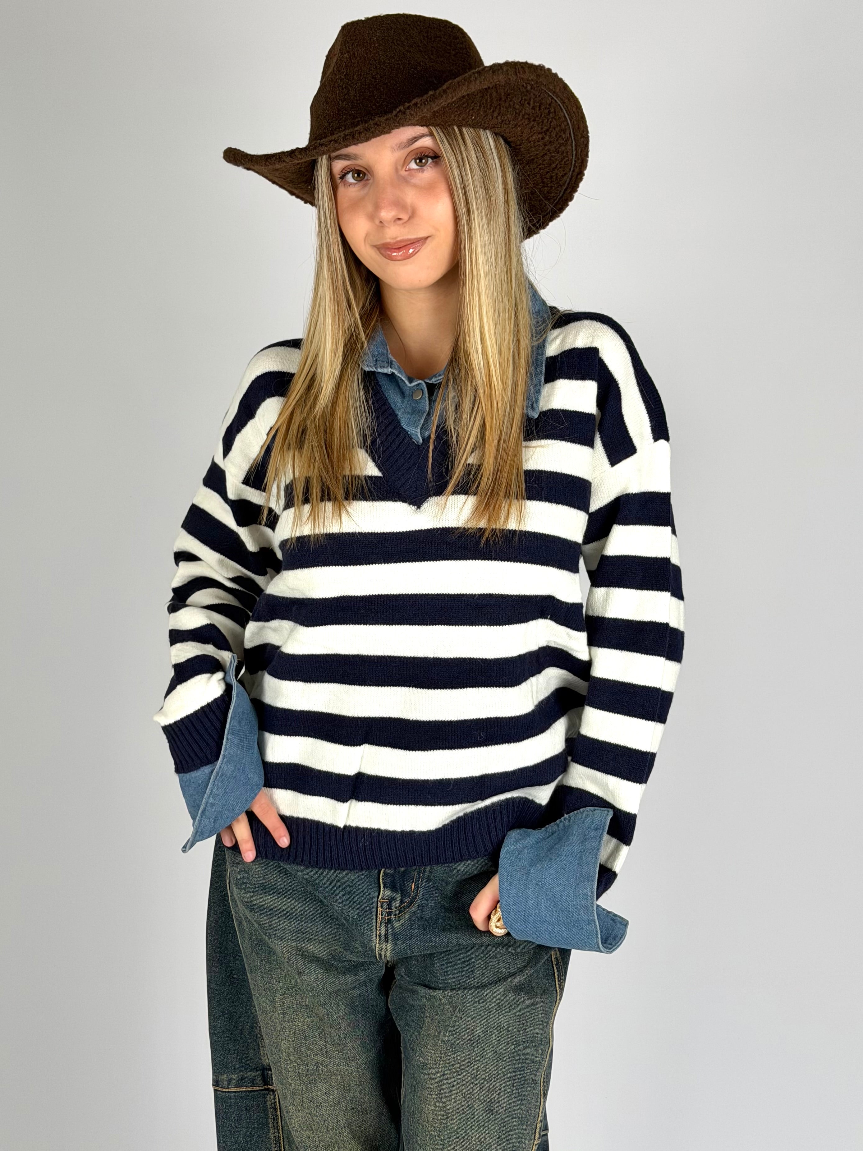 Maglia colletto denim