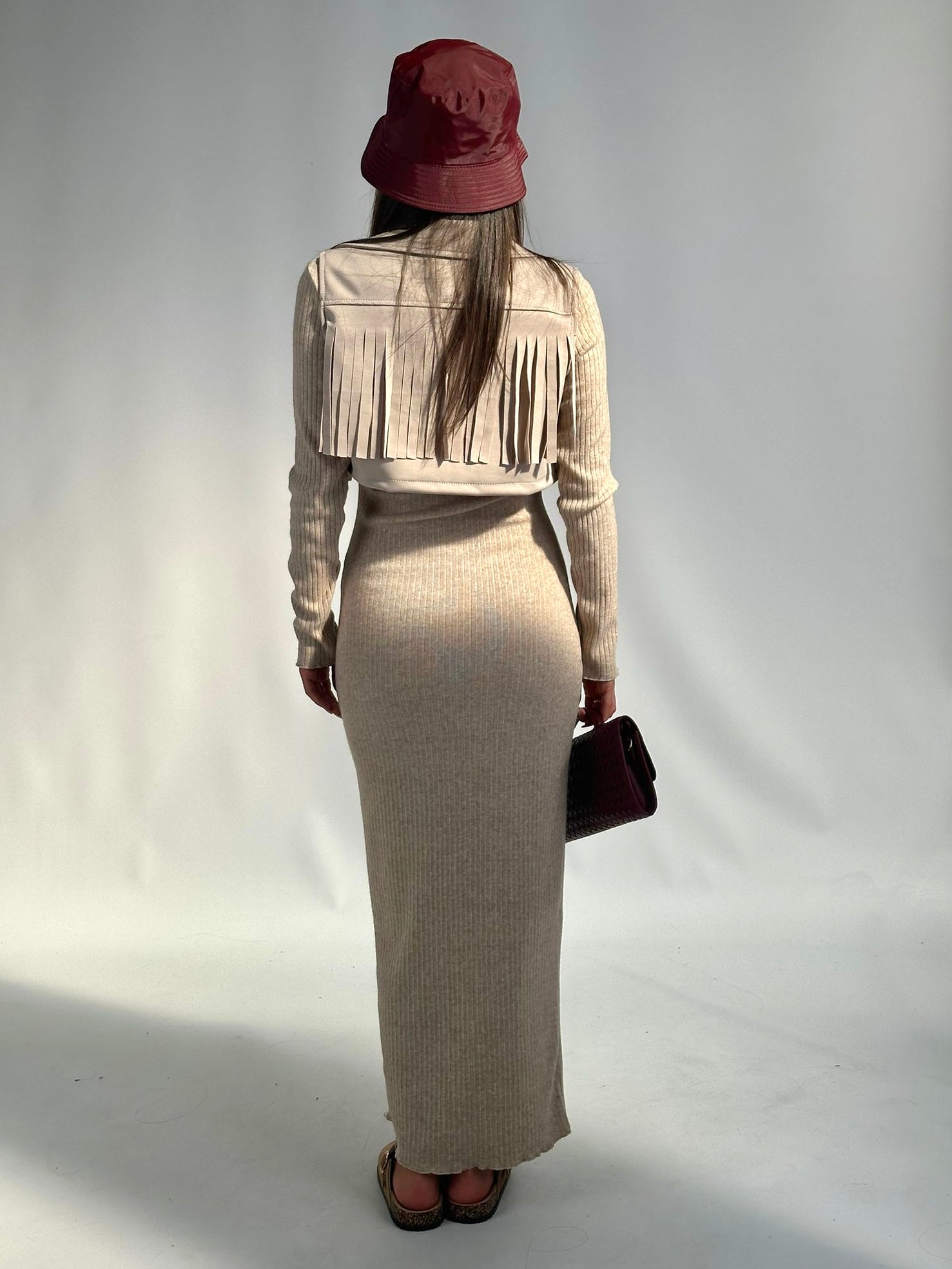 Abito + gilet frange beige