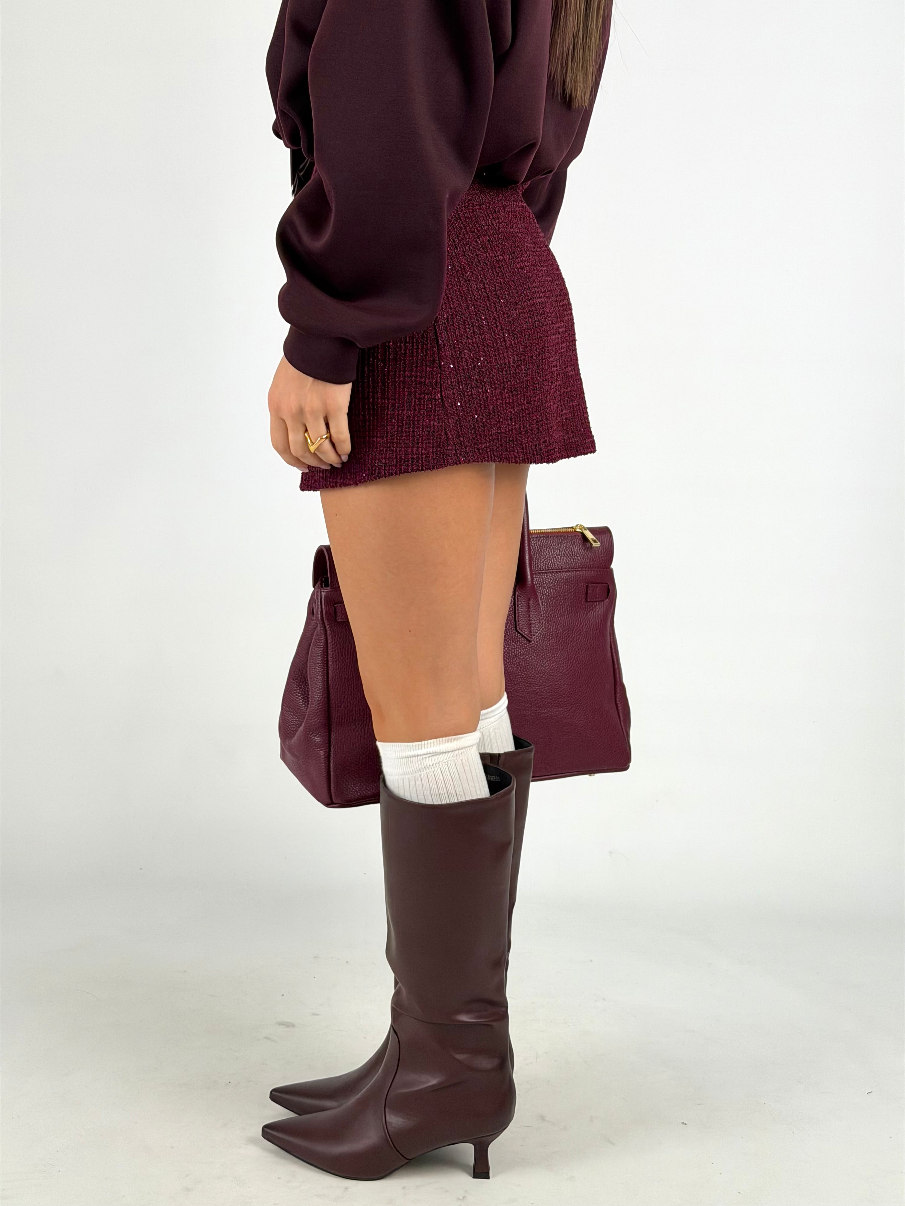 Gonna boucle paillettes bordeaux