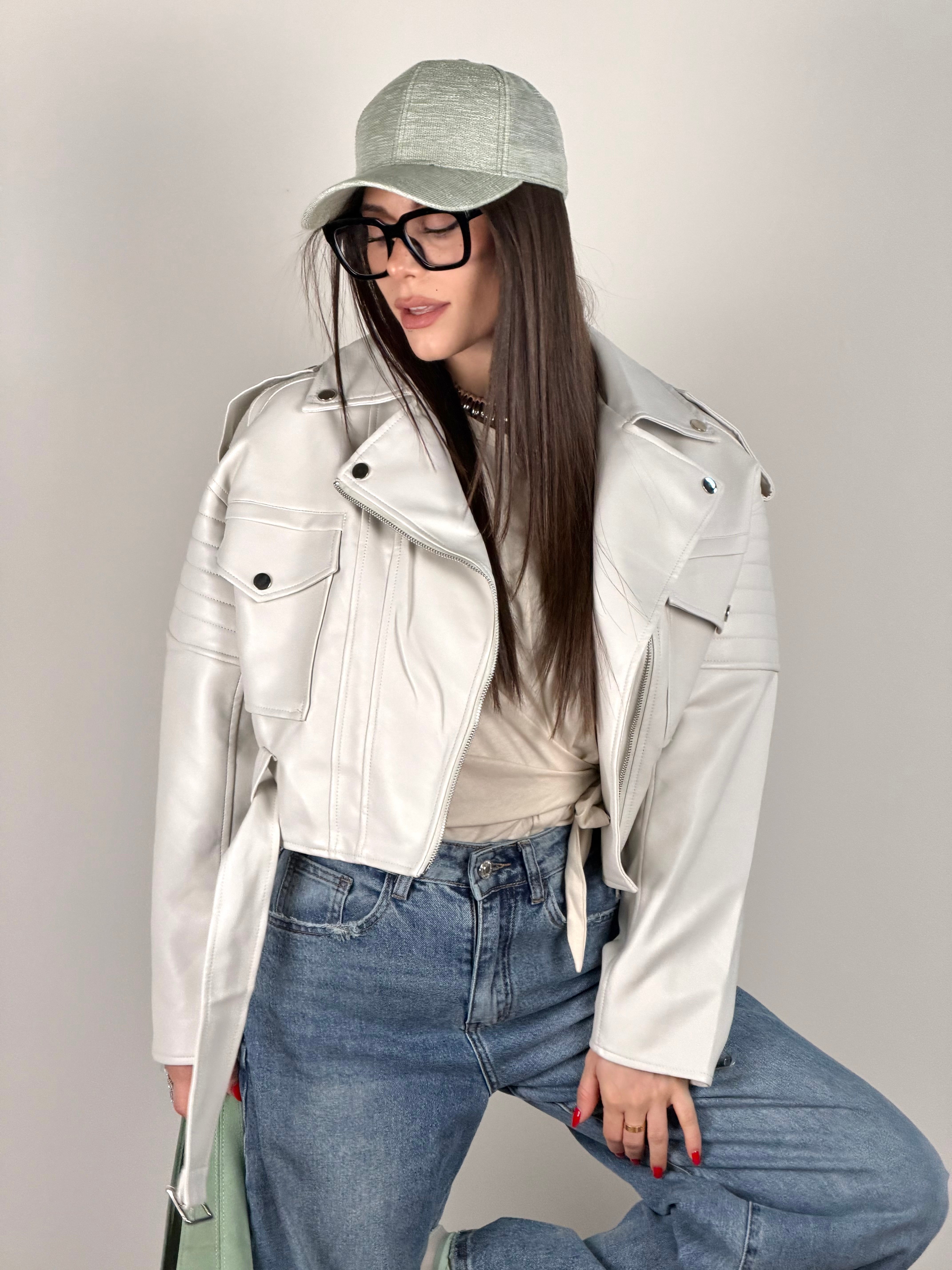 Chiodo ecopelle bronx beige