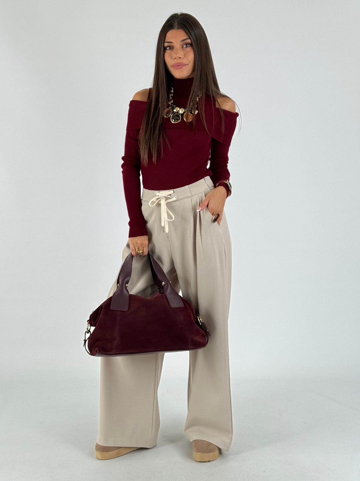 Maglia apertura spalla bordeaux