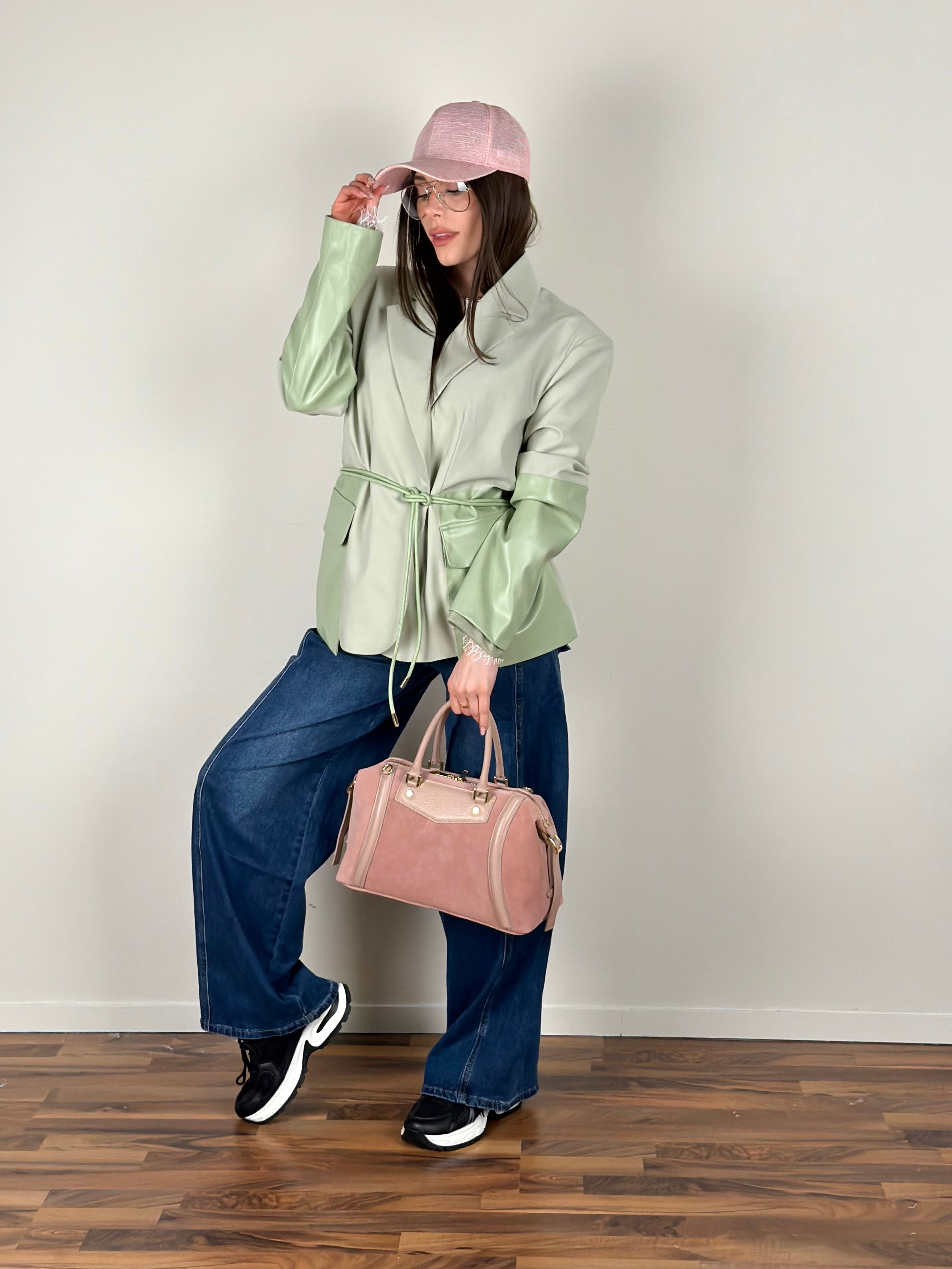 Giacca premium inserti in ecopelle verde