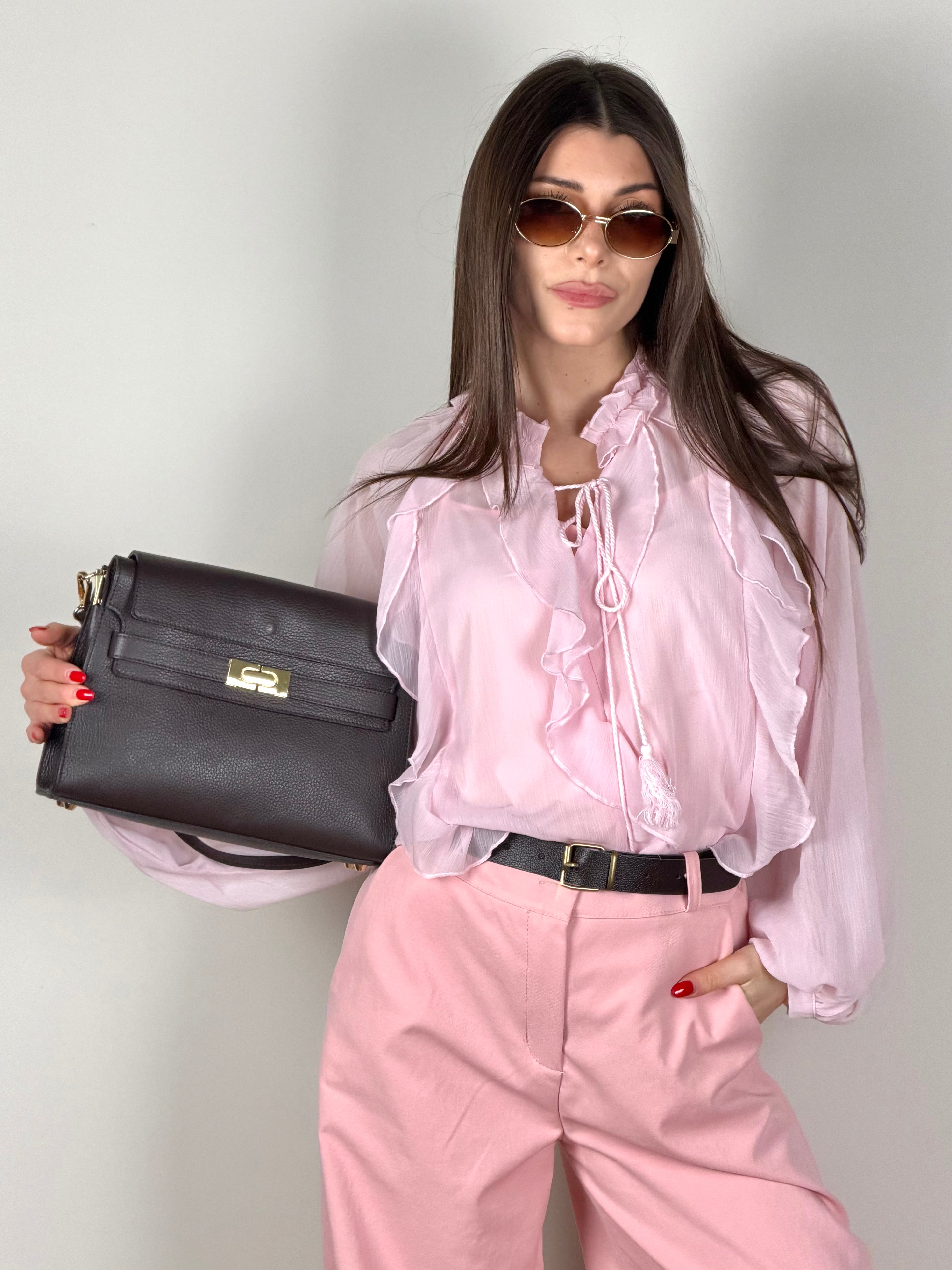 Camicia rouches rosa