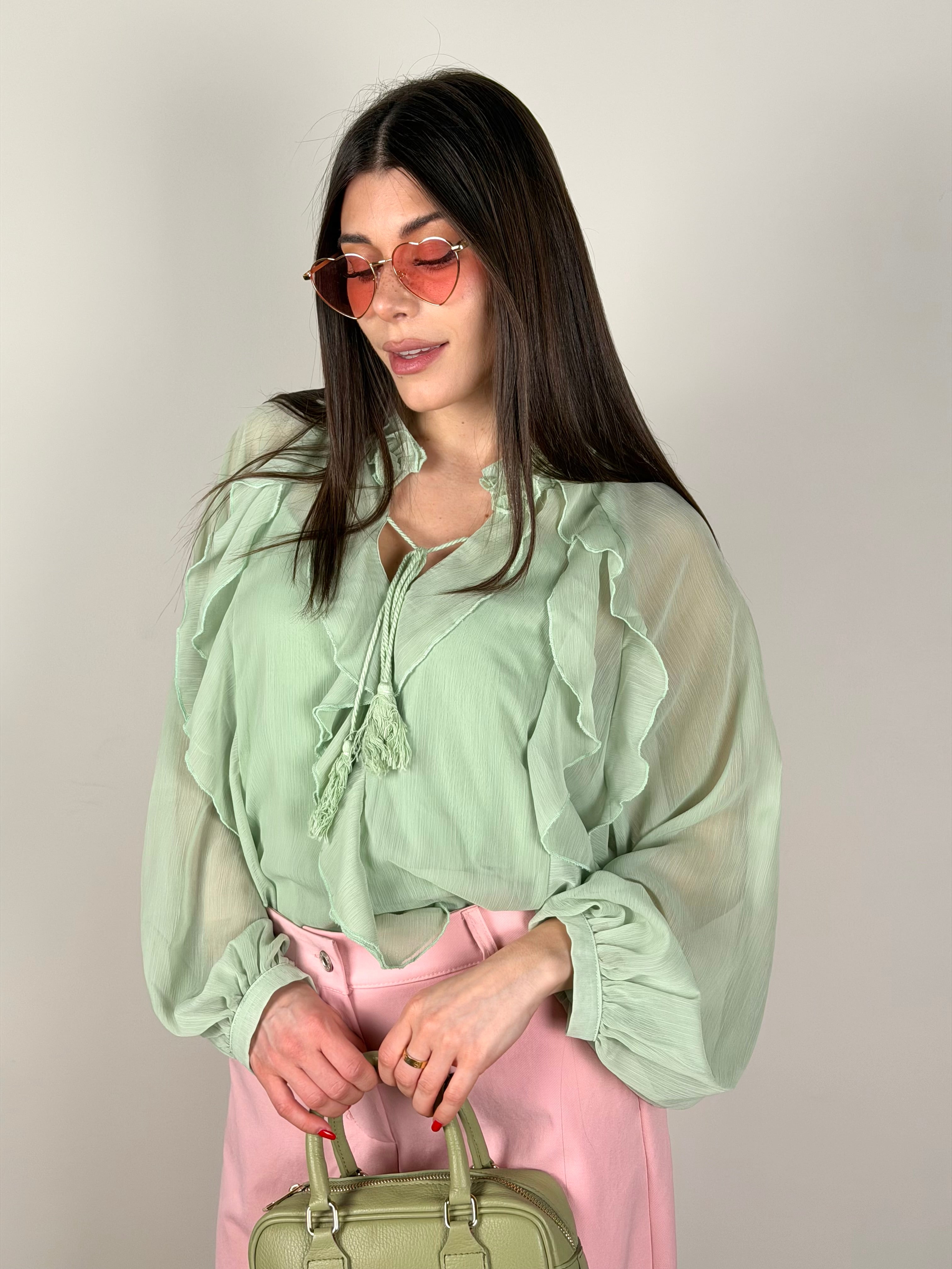 Camicia rouches verde