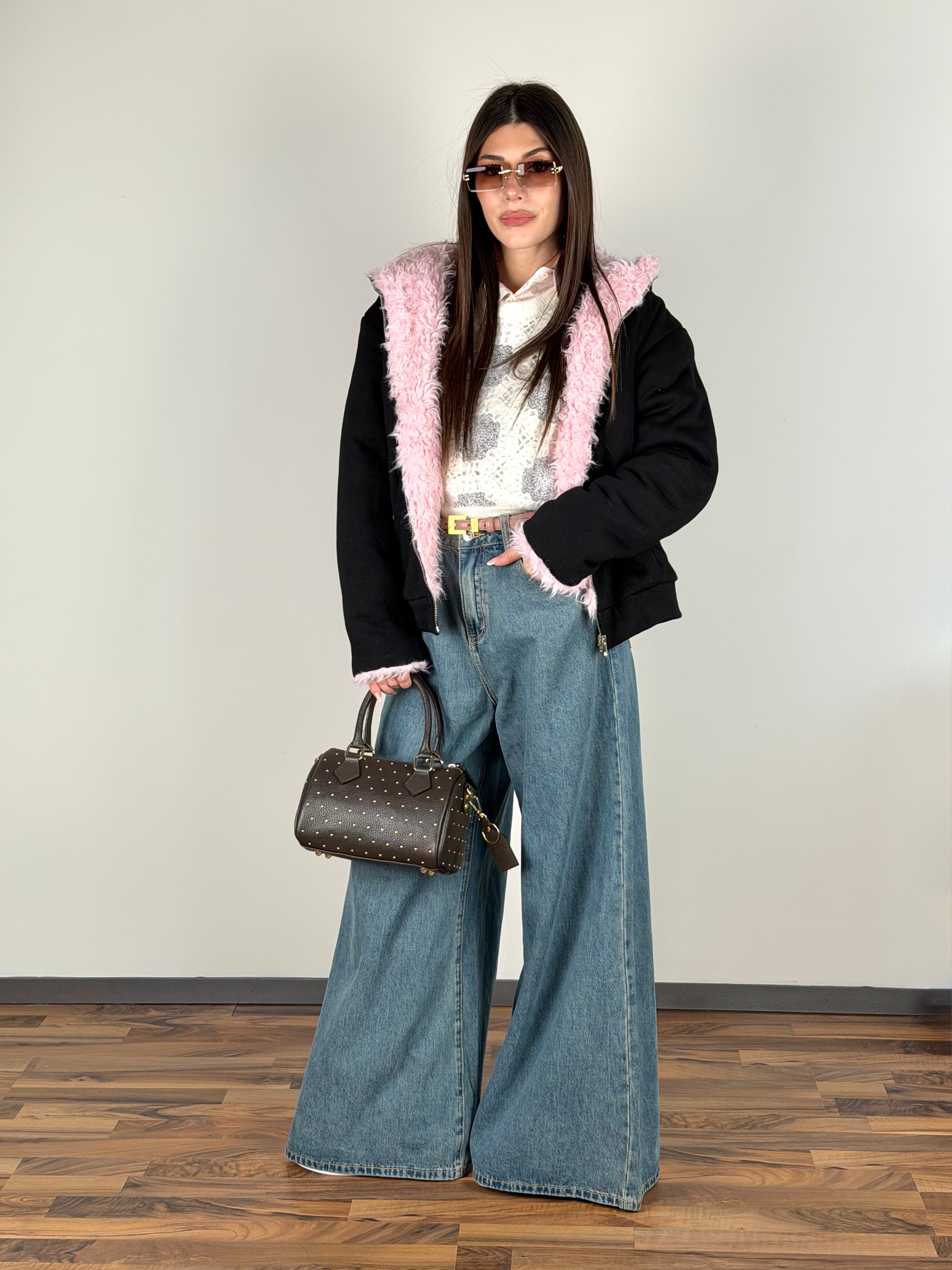 Pelliccia/felpa reversibile rosa