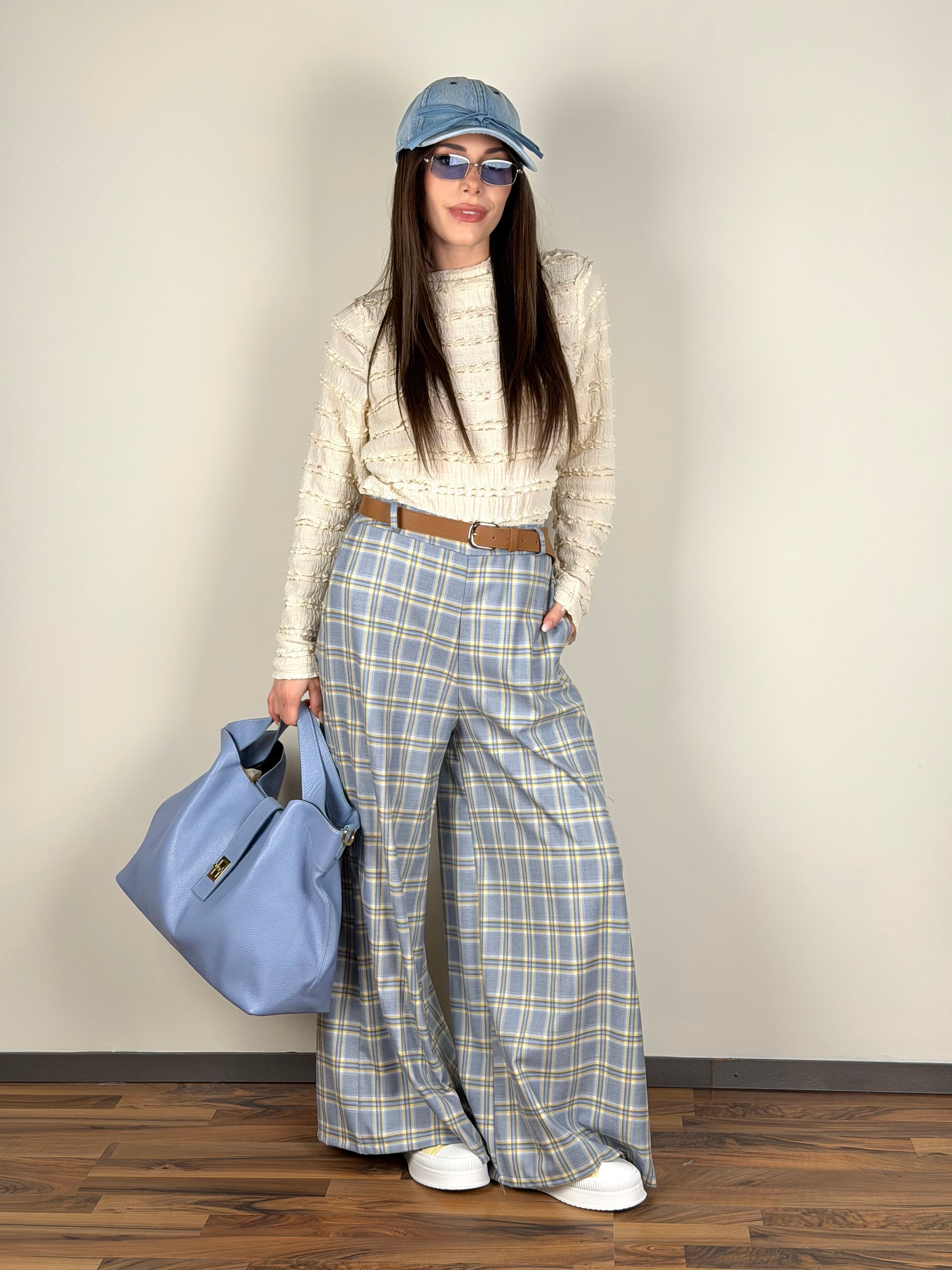 Pantalone check Siria celeste