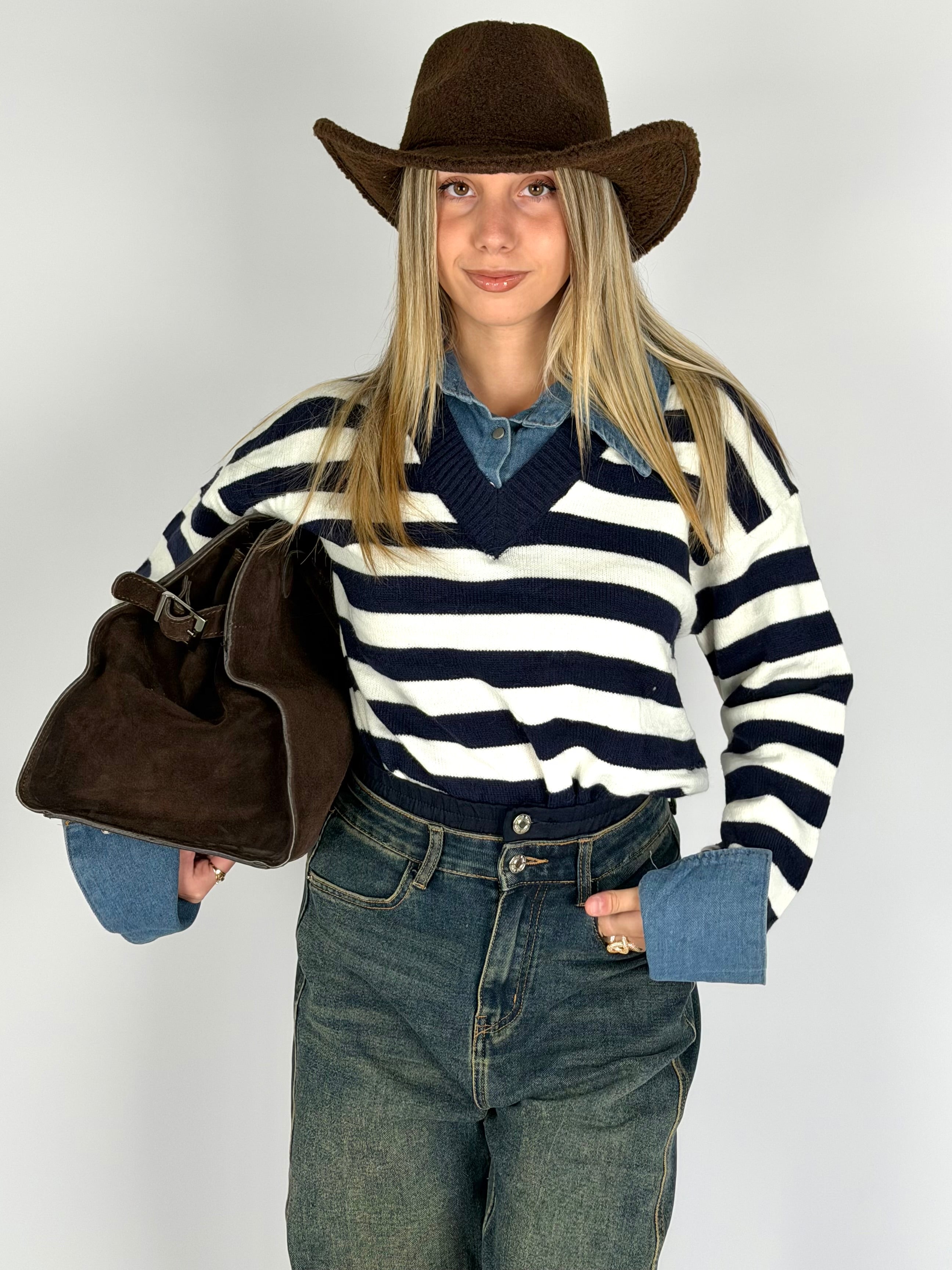 Maglia colletto denim