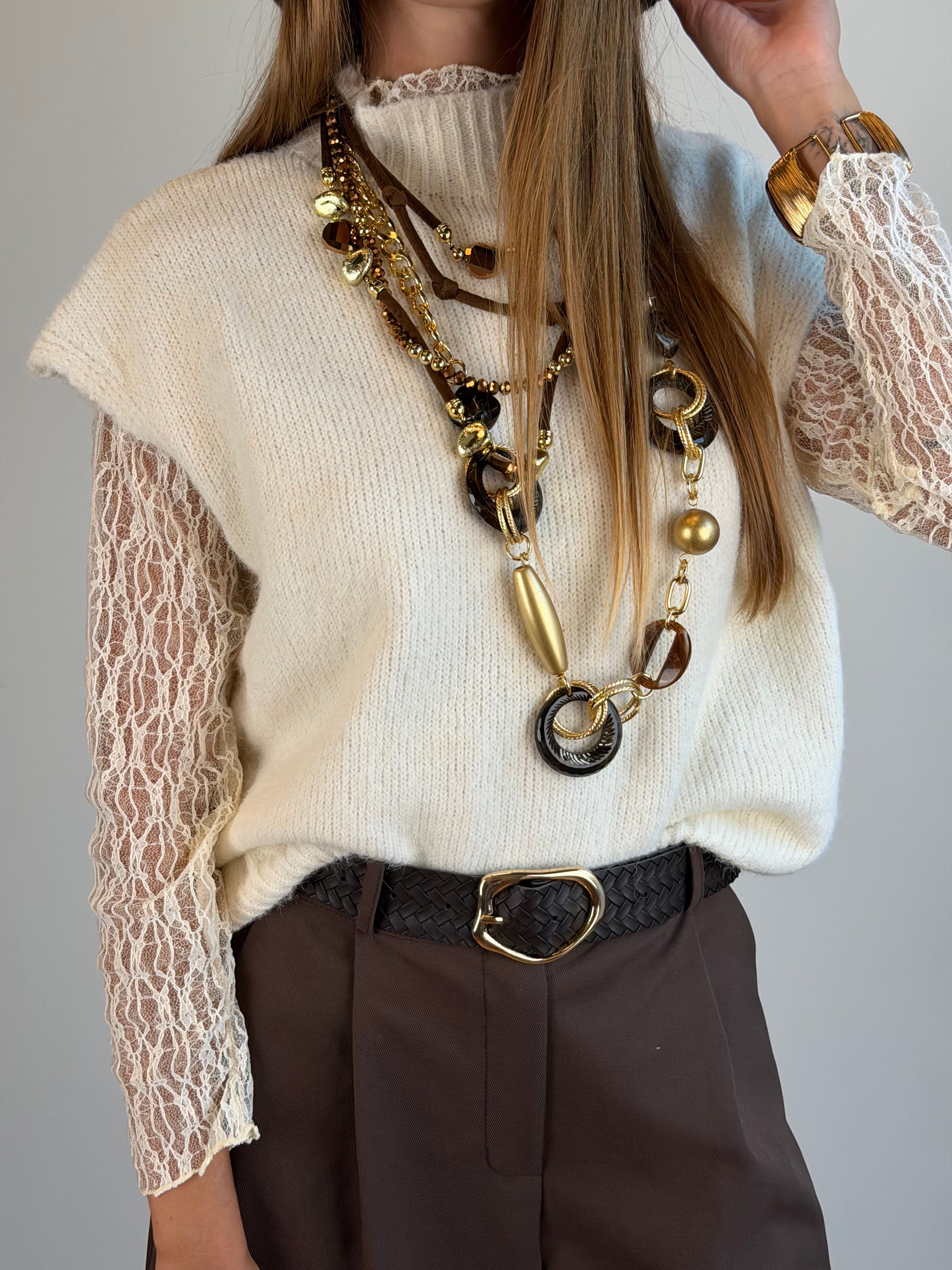 Maglia manica pizzo panna