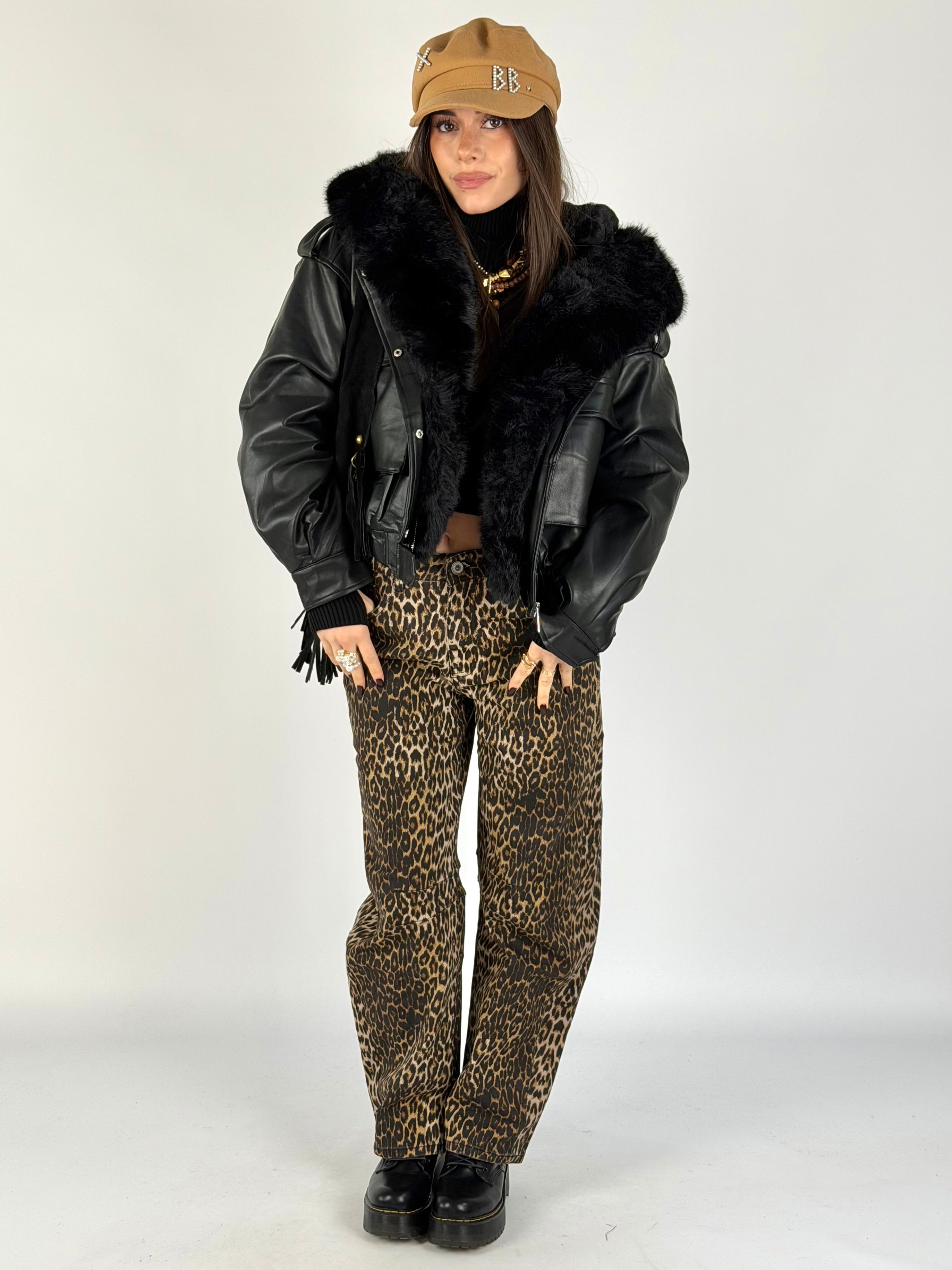 Chiodo con eco pelliccia nera