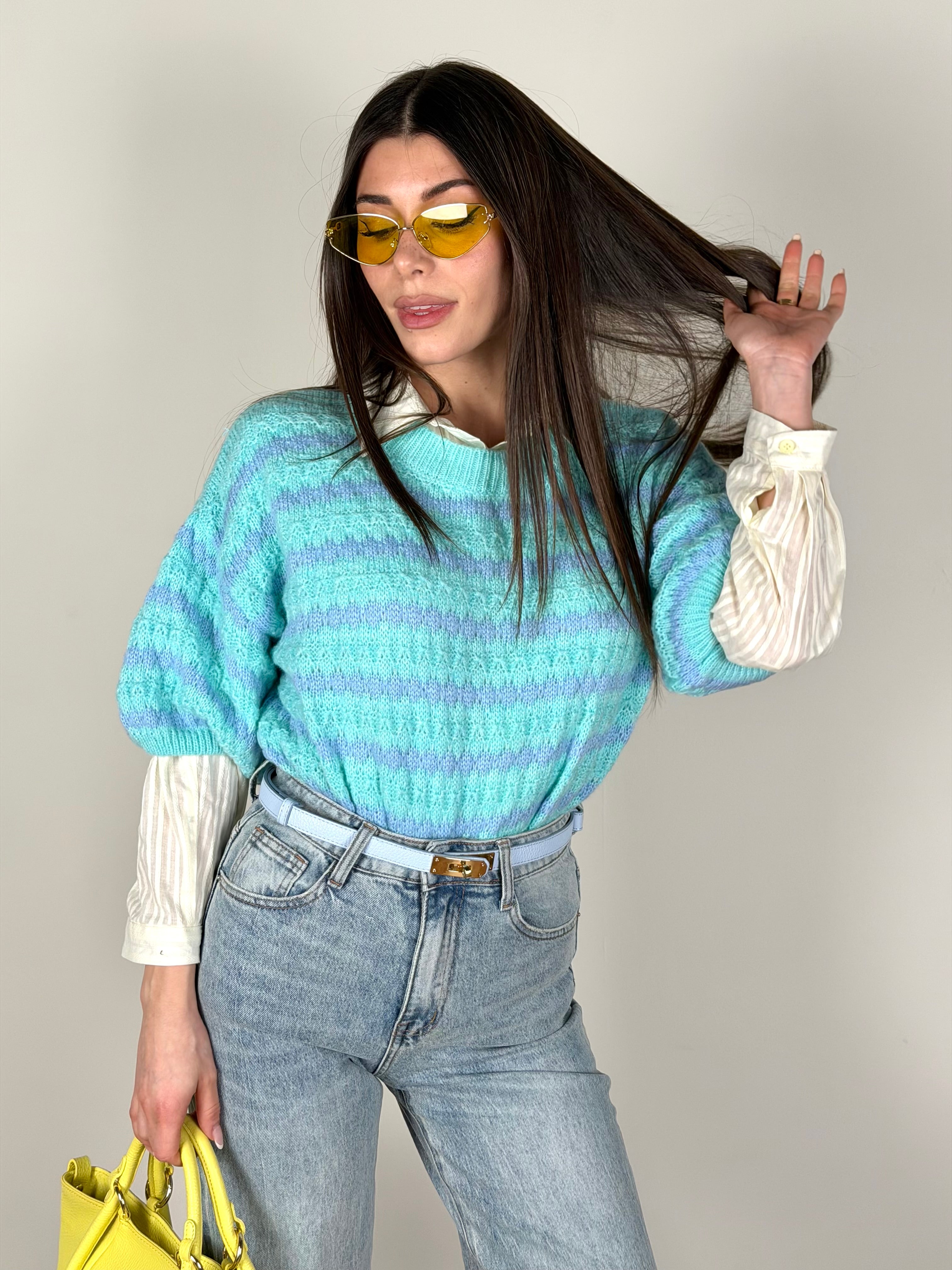 Maglia zig zag celeste/blu