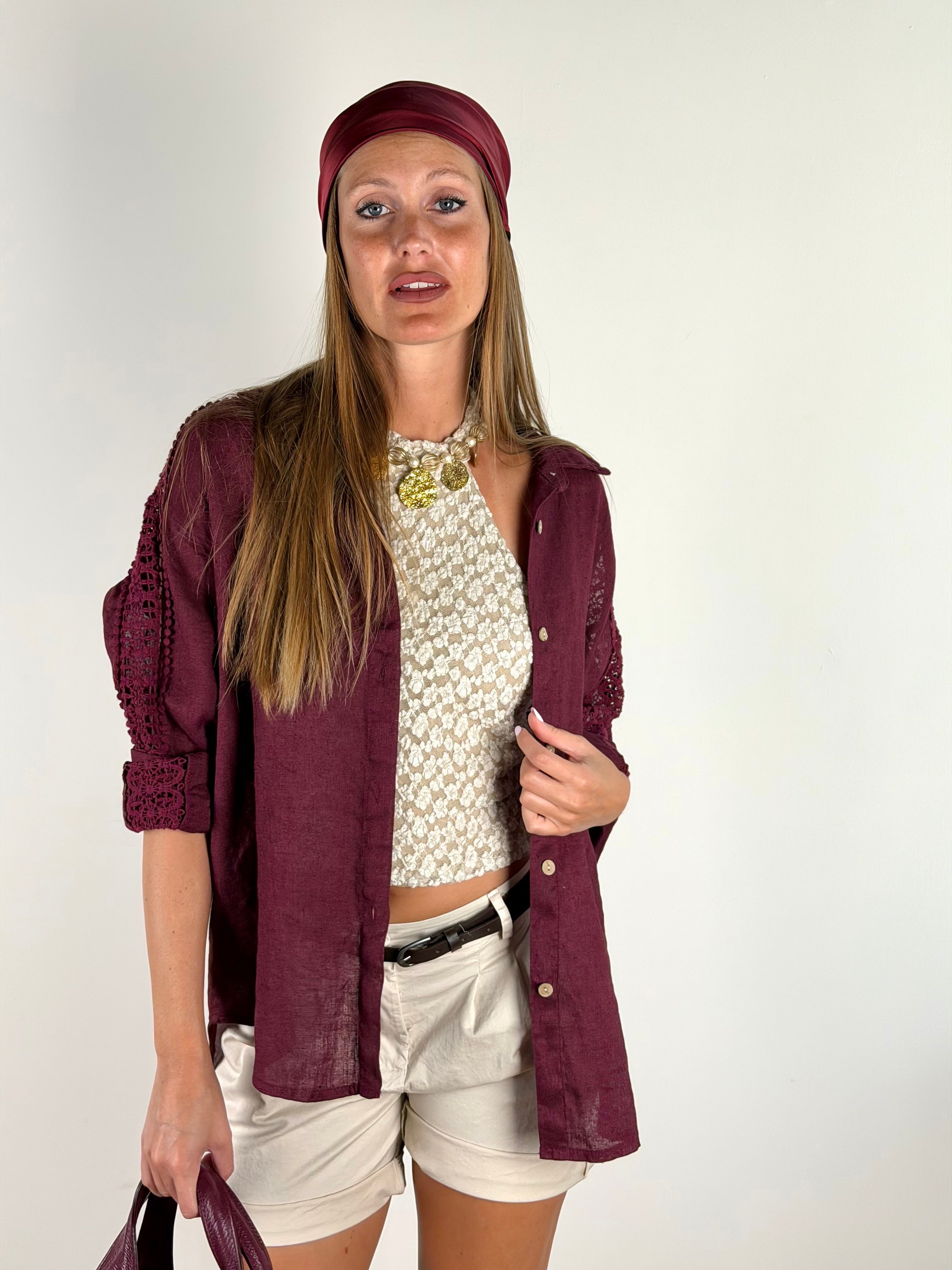 Camicia puro lino Valentine bordeaux