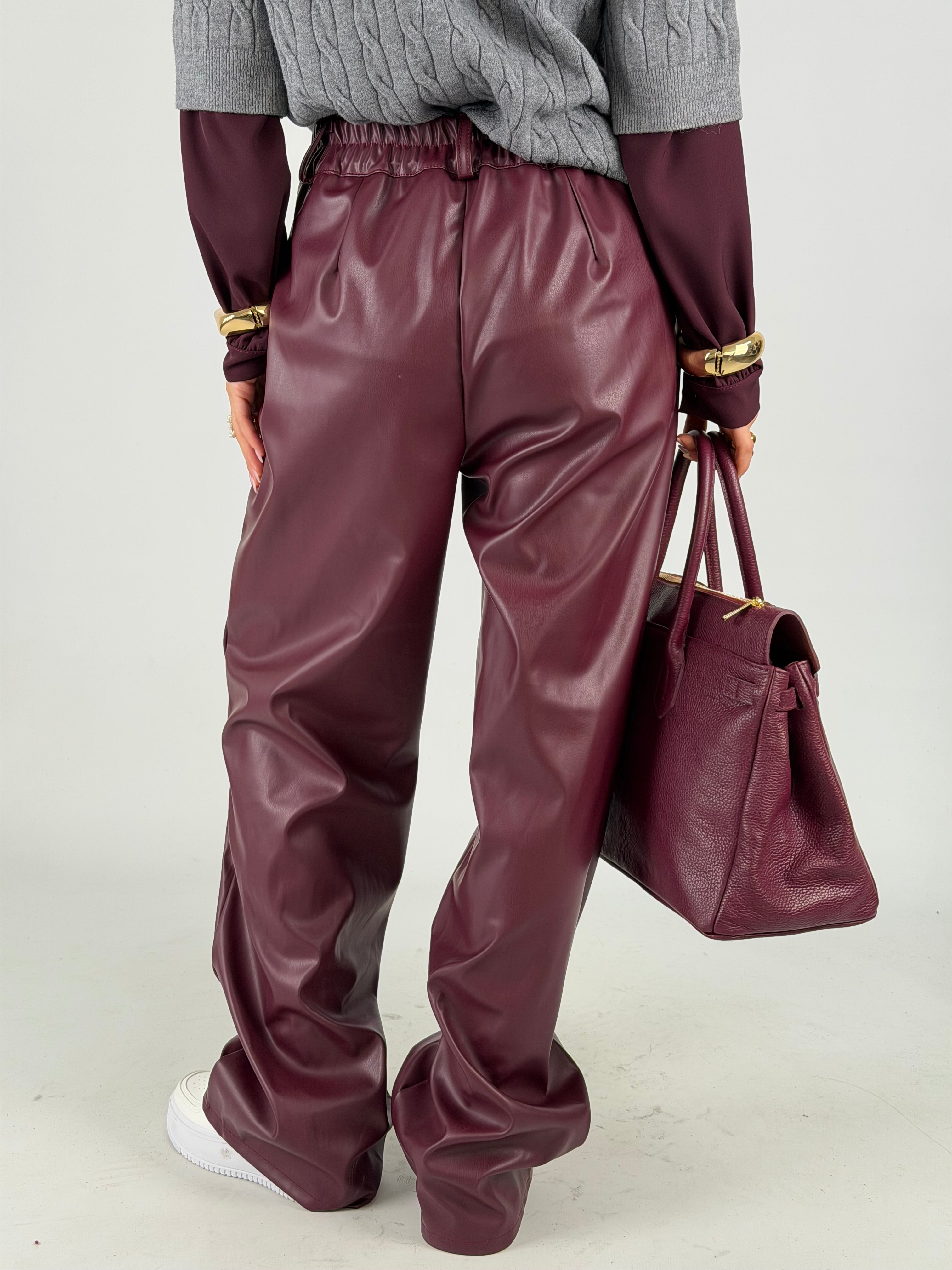 Pantalone ecopelle bordeaux