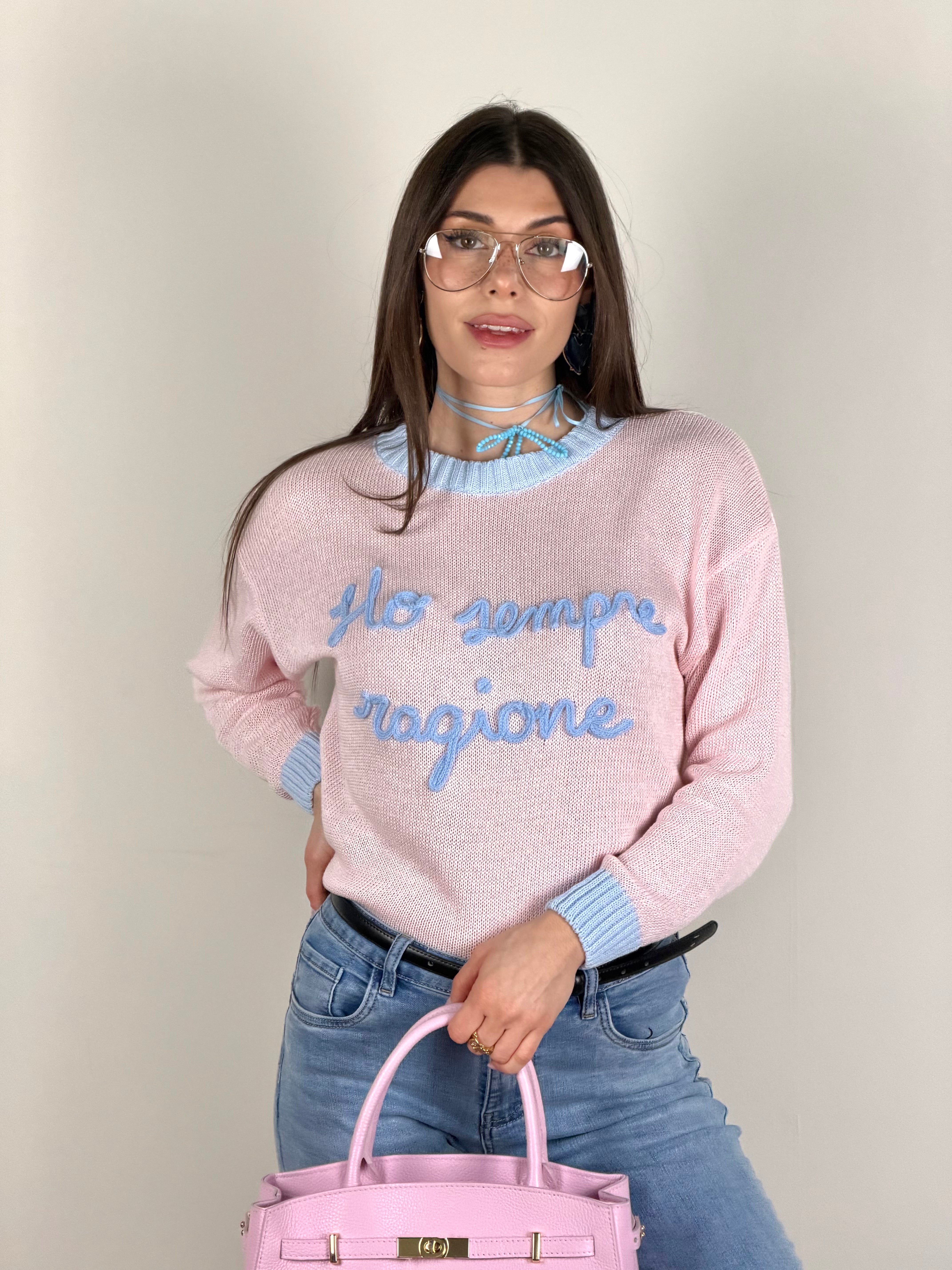 Maglia “ho sempre ragione” base rosa/celeste