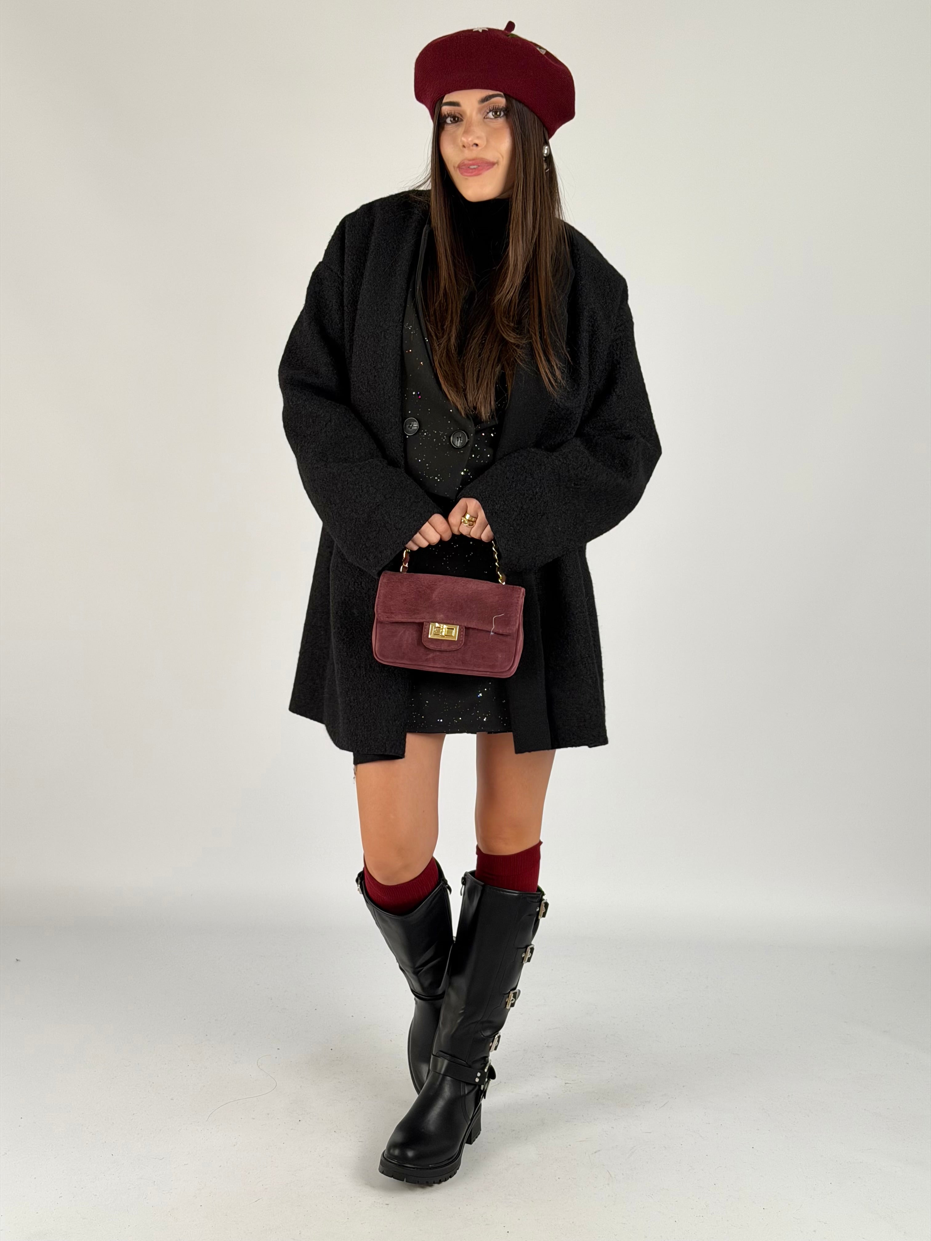 Cappotto bottoni gioiello nero