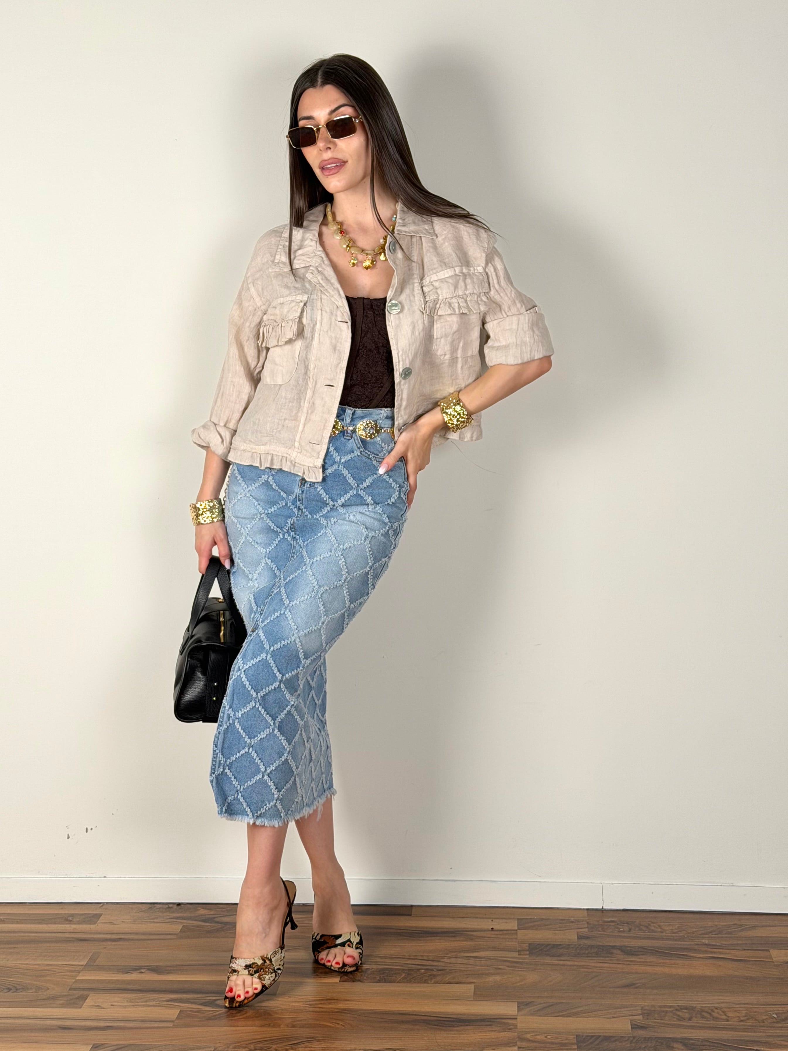 Camicia puro lino Glamour beige