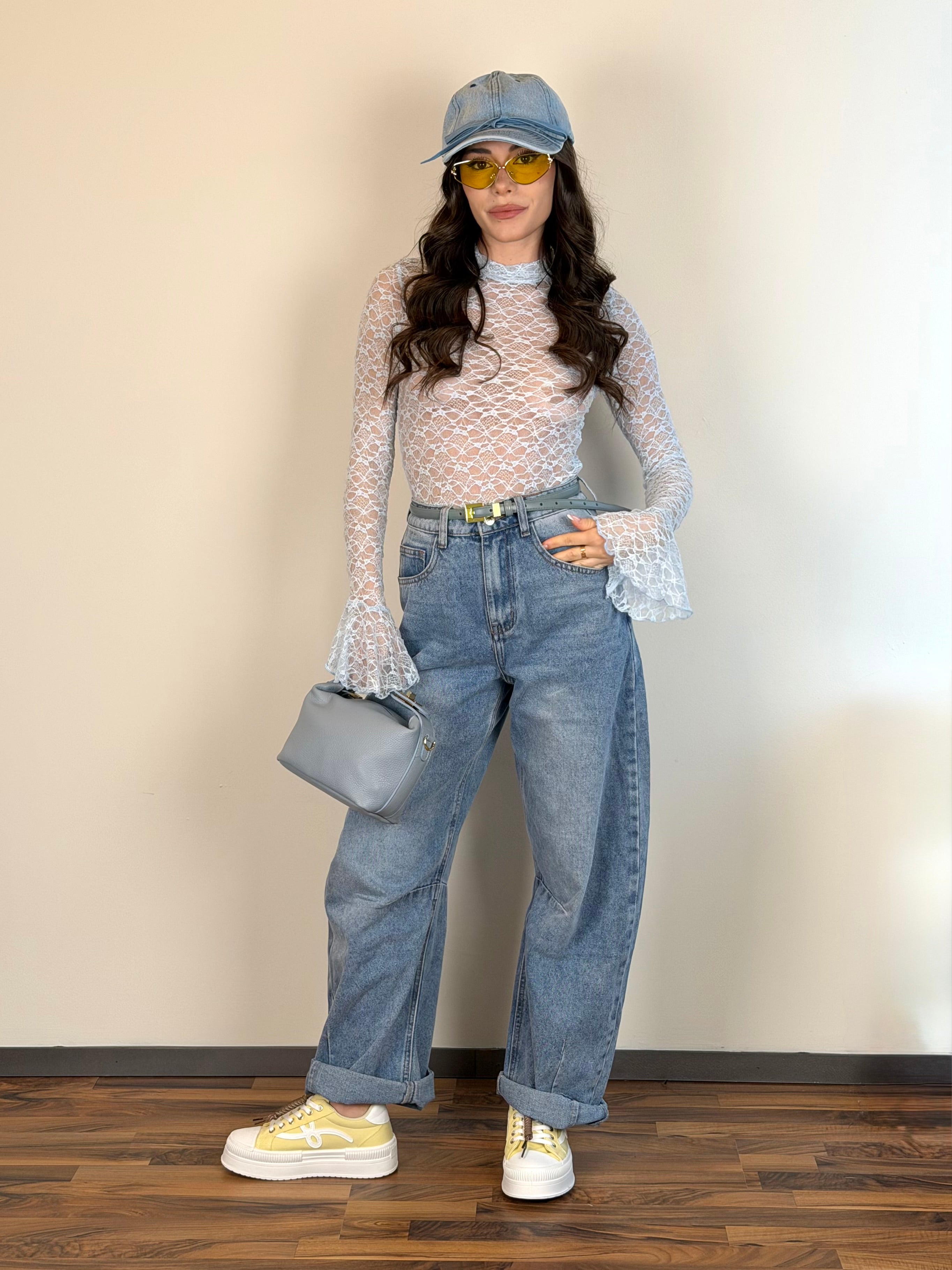 Maglia Brooke pizzo celeste