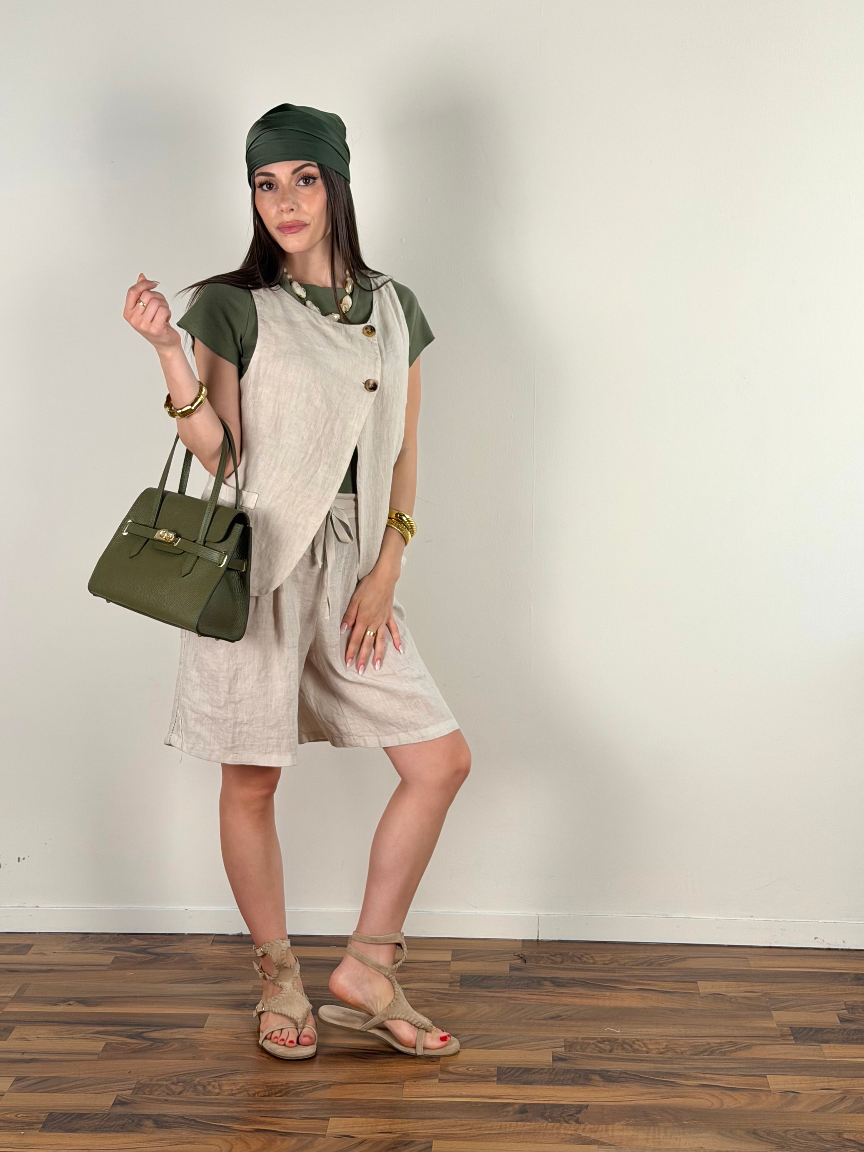 Gilet puro lino Tessa beige