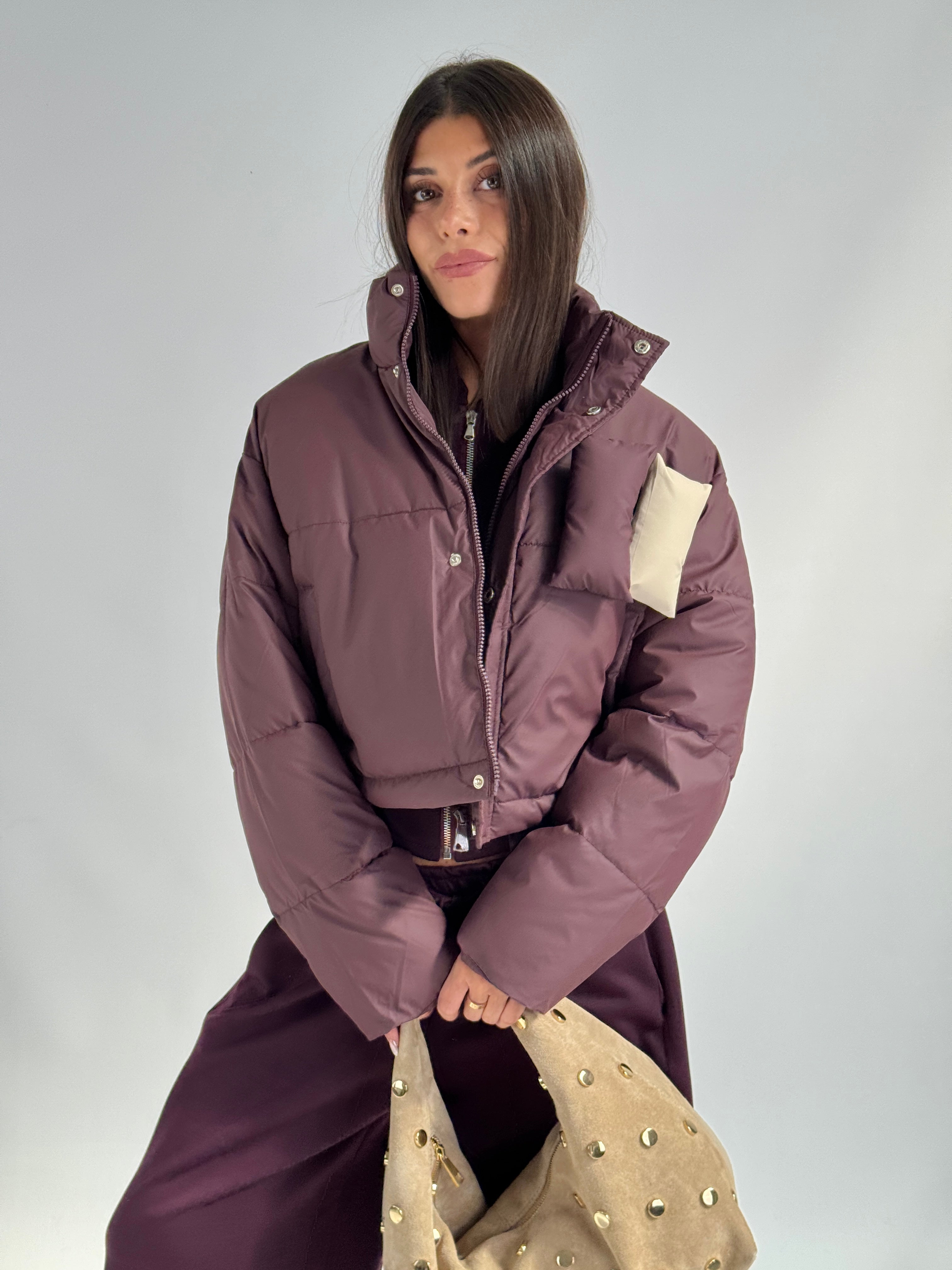 Piumino crop bordeaux