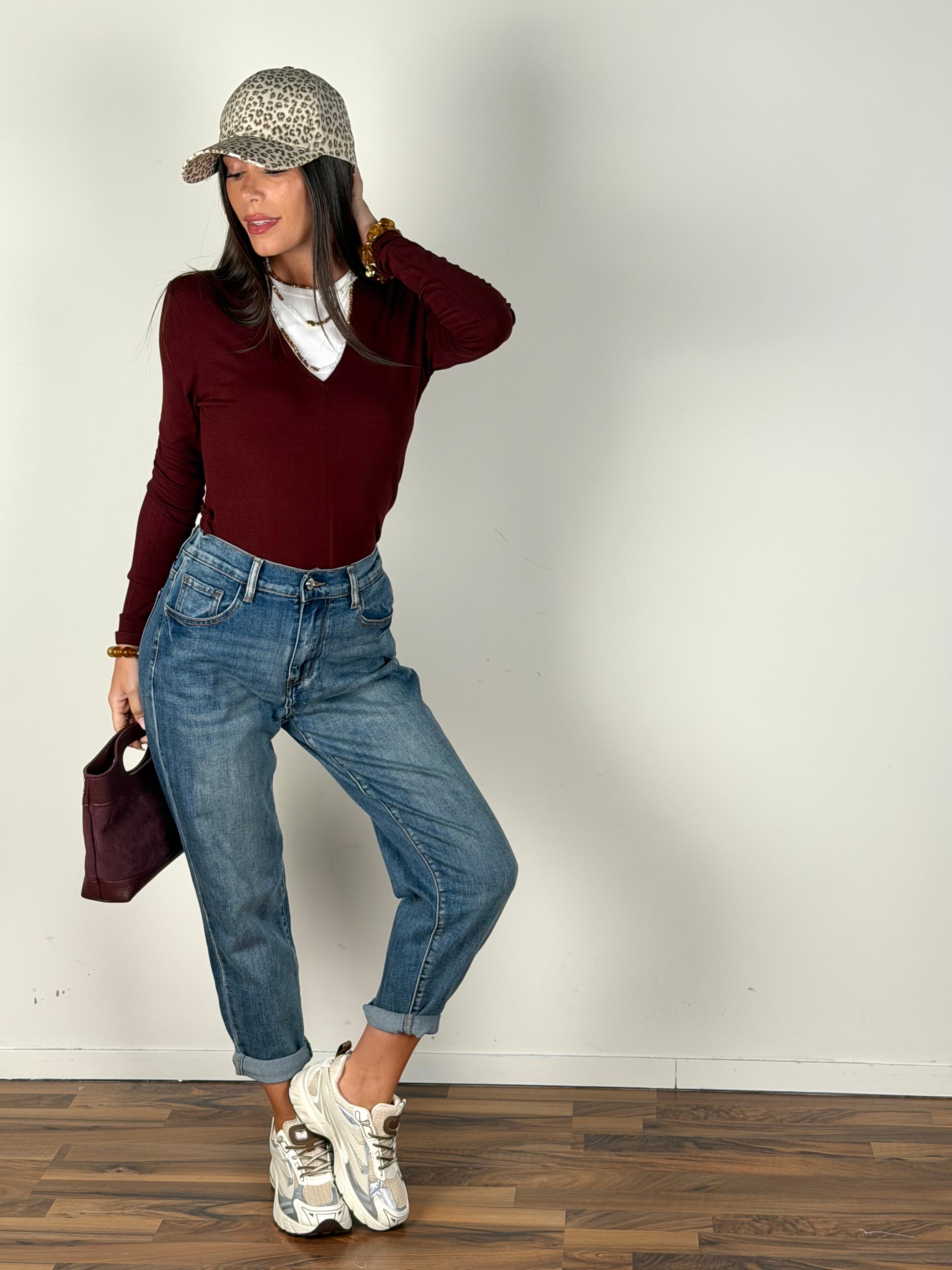 Maglia bicolor bordeaux