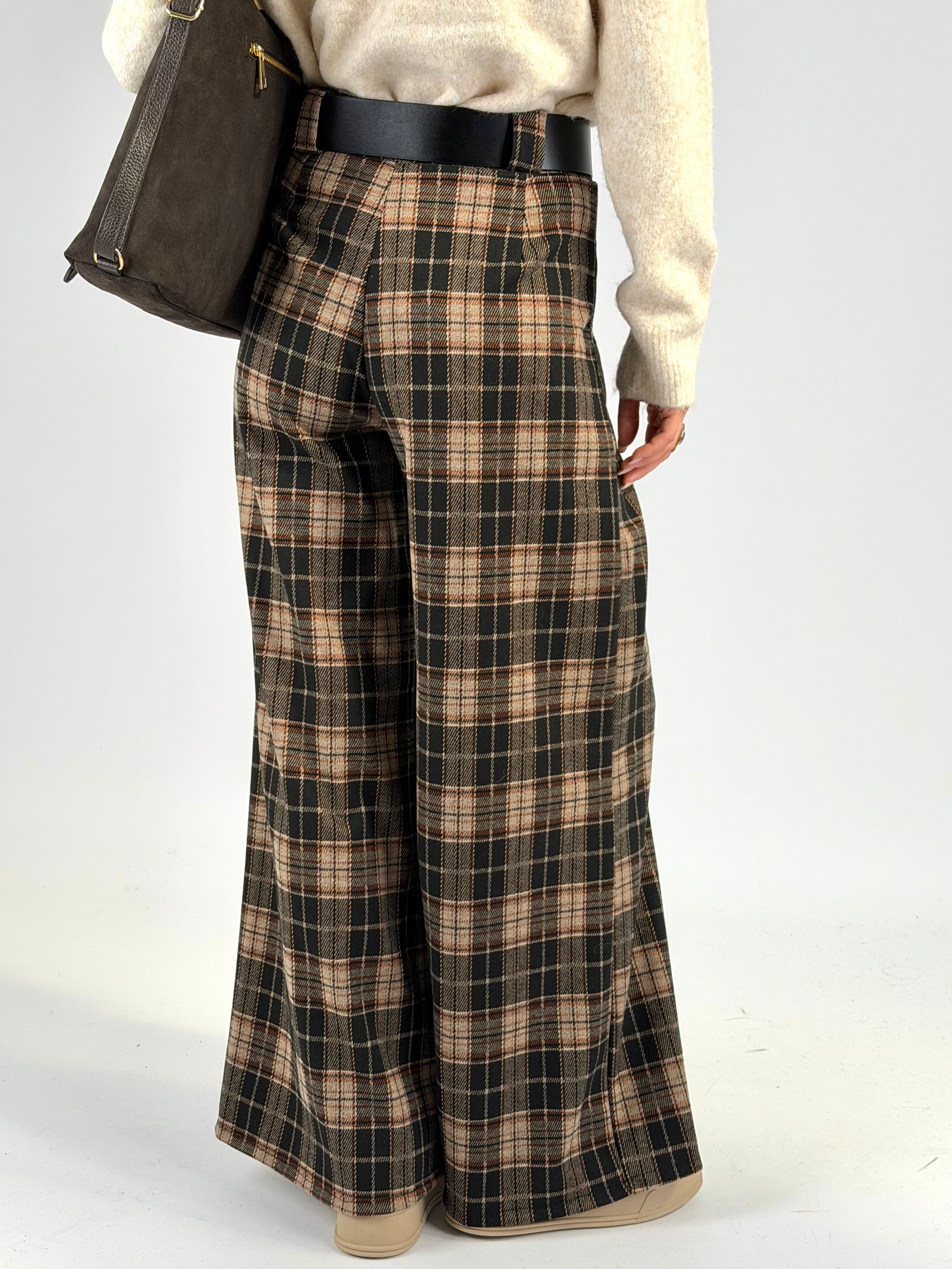 Pantalone quadri beige