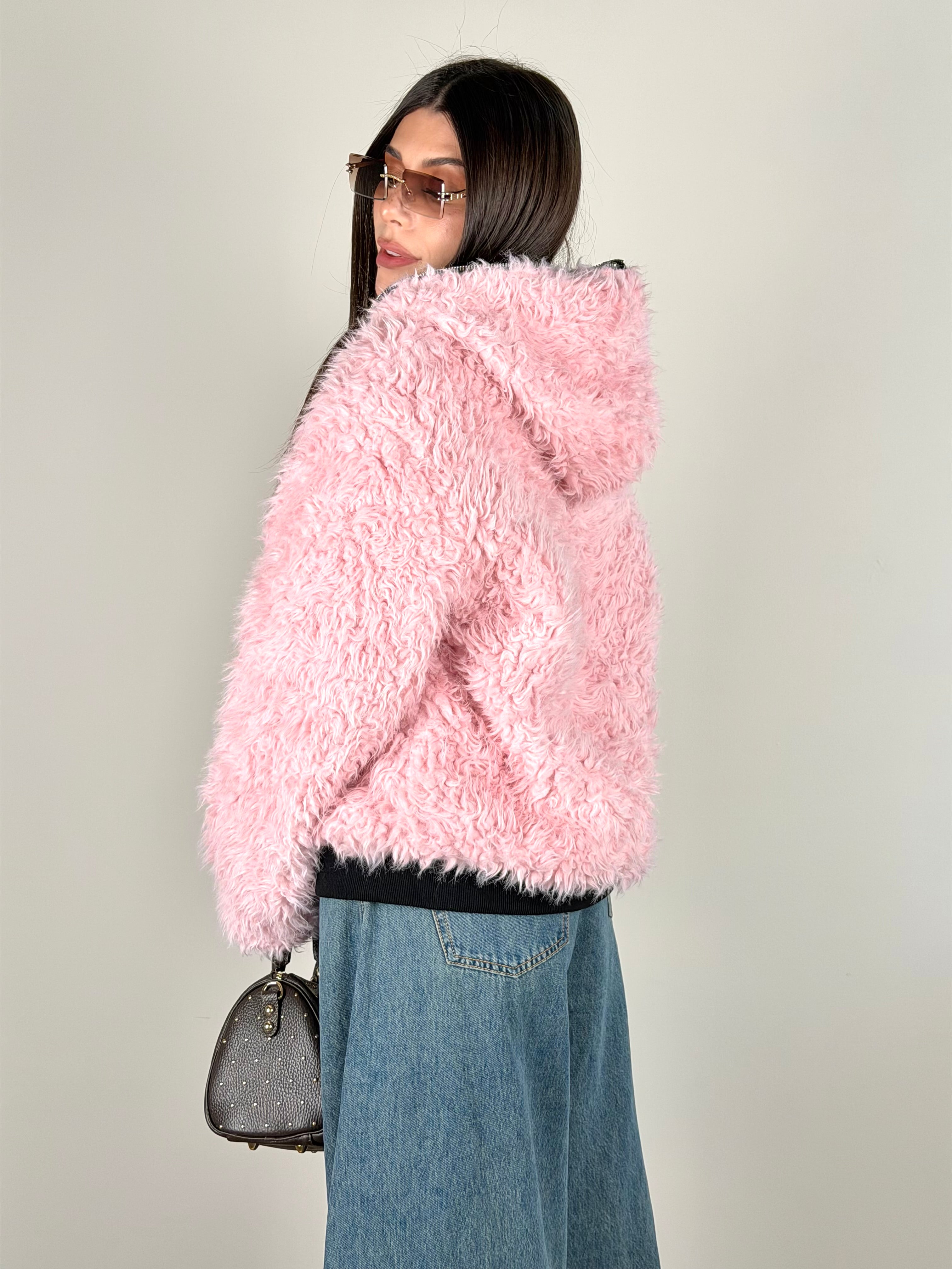 Pelliccia/felpa reversibile rosa