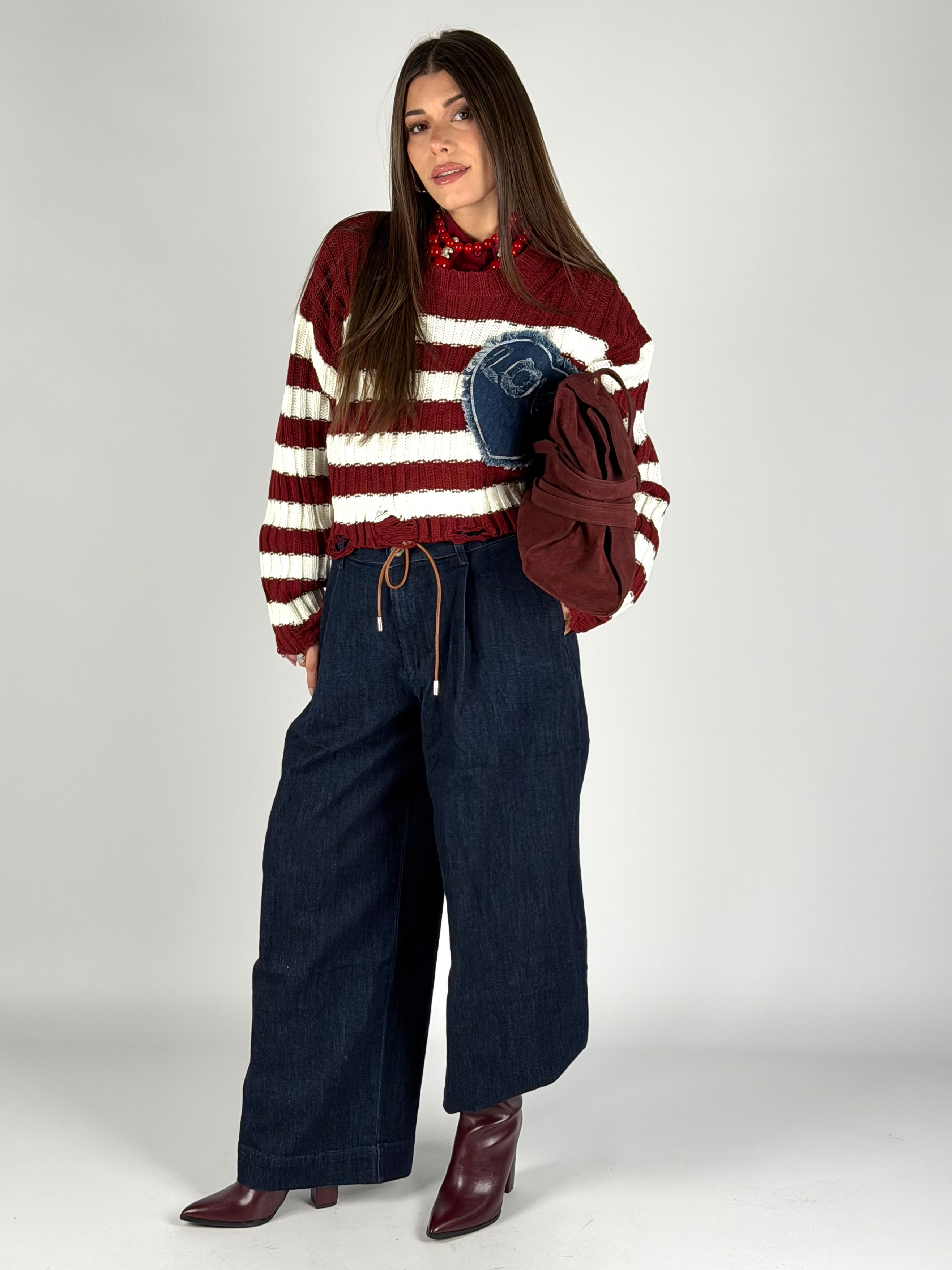 Maglia cuore denim bordeaux