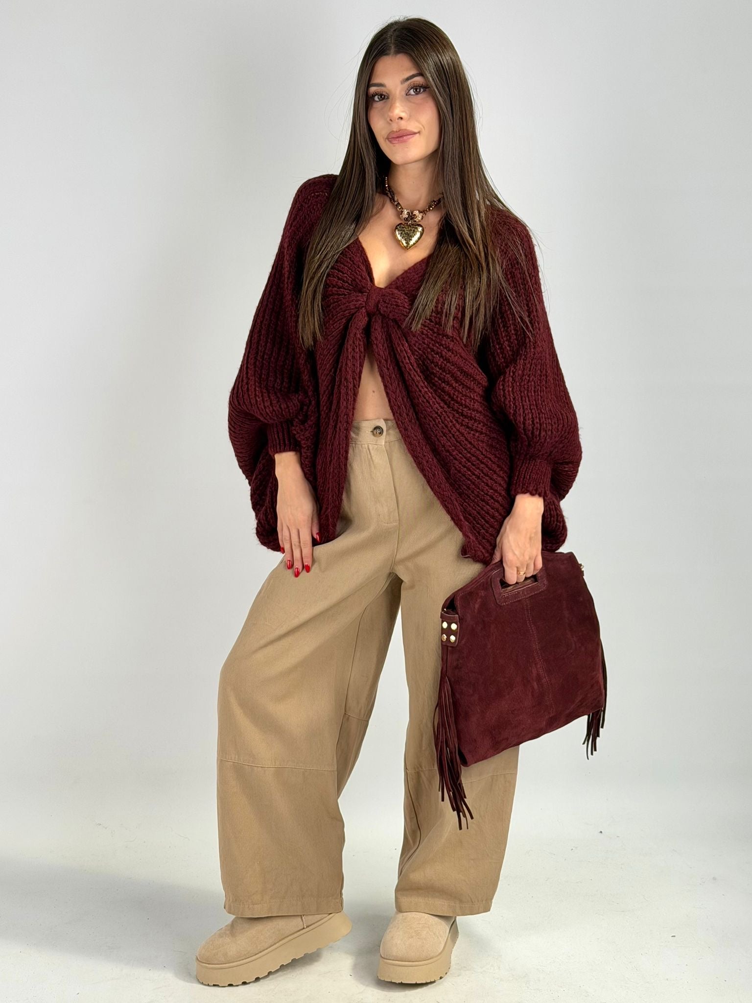 Maglione fiocco Napoli bordeaux