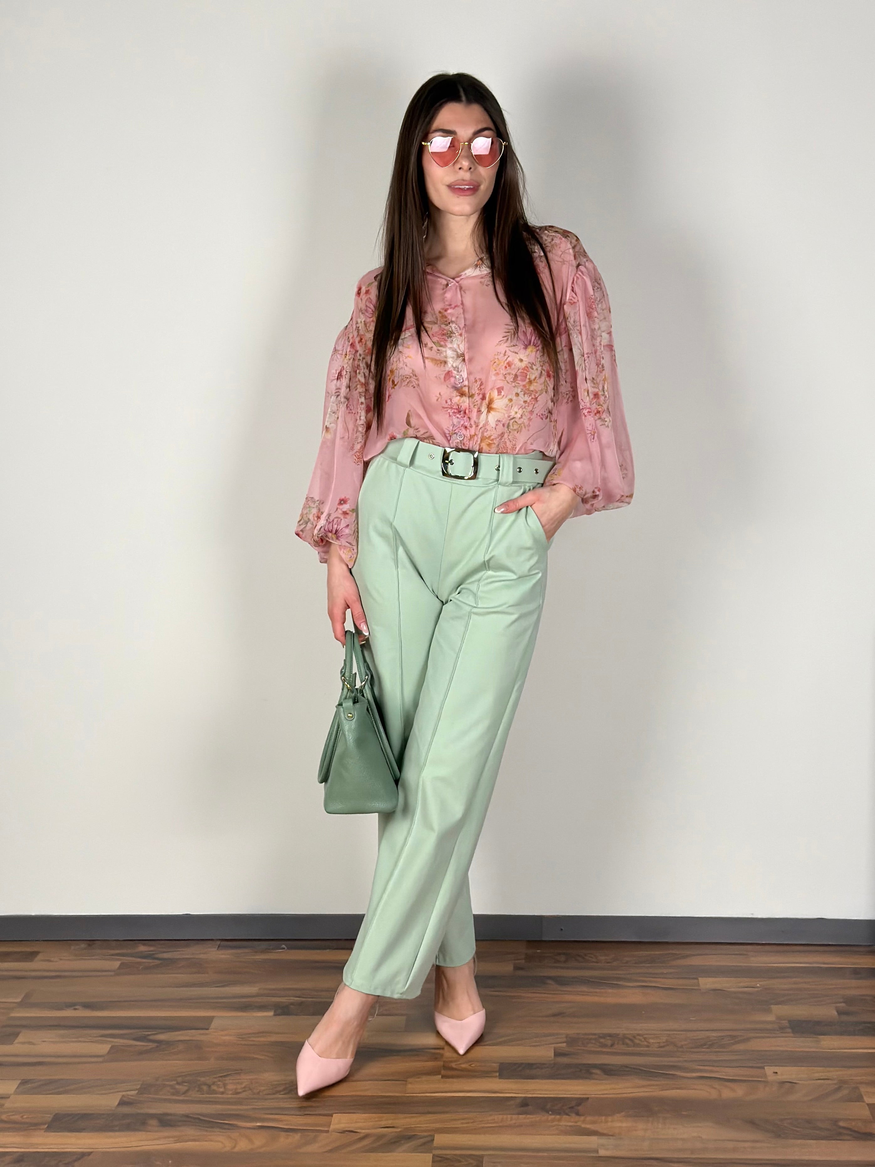 Pantalone maxi cintura verde salvia