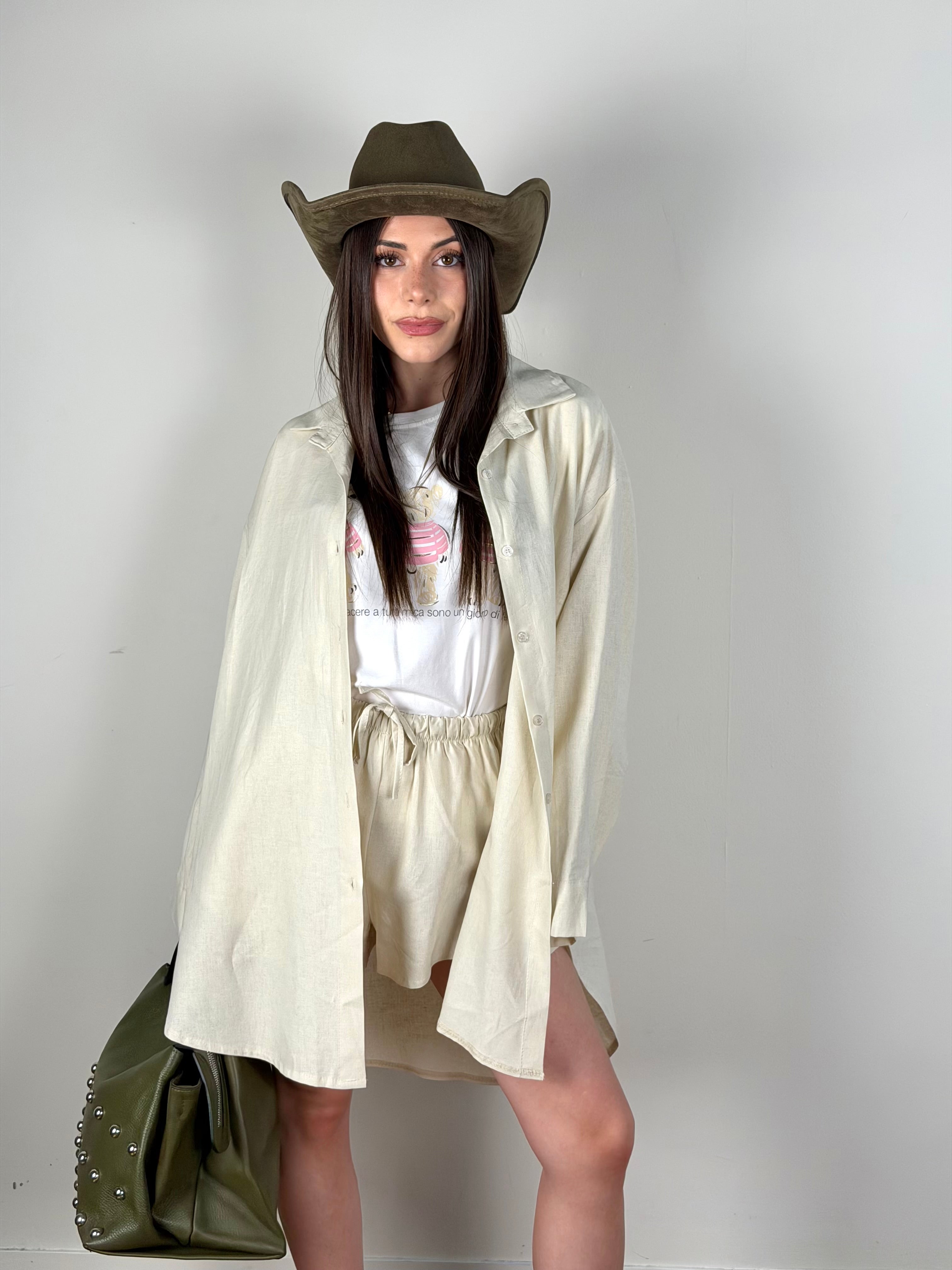 Completo lino maxi camicia + Short  beige