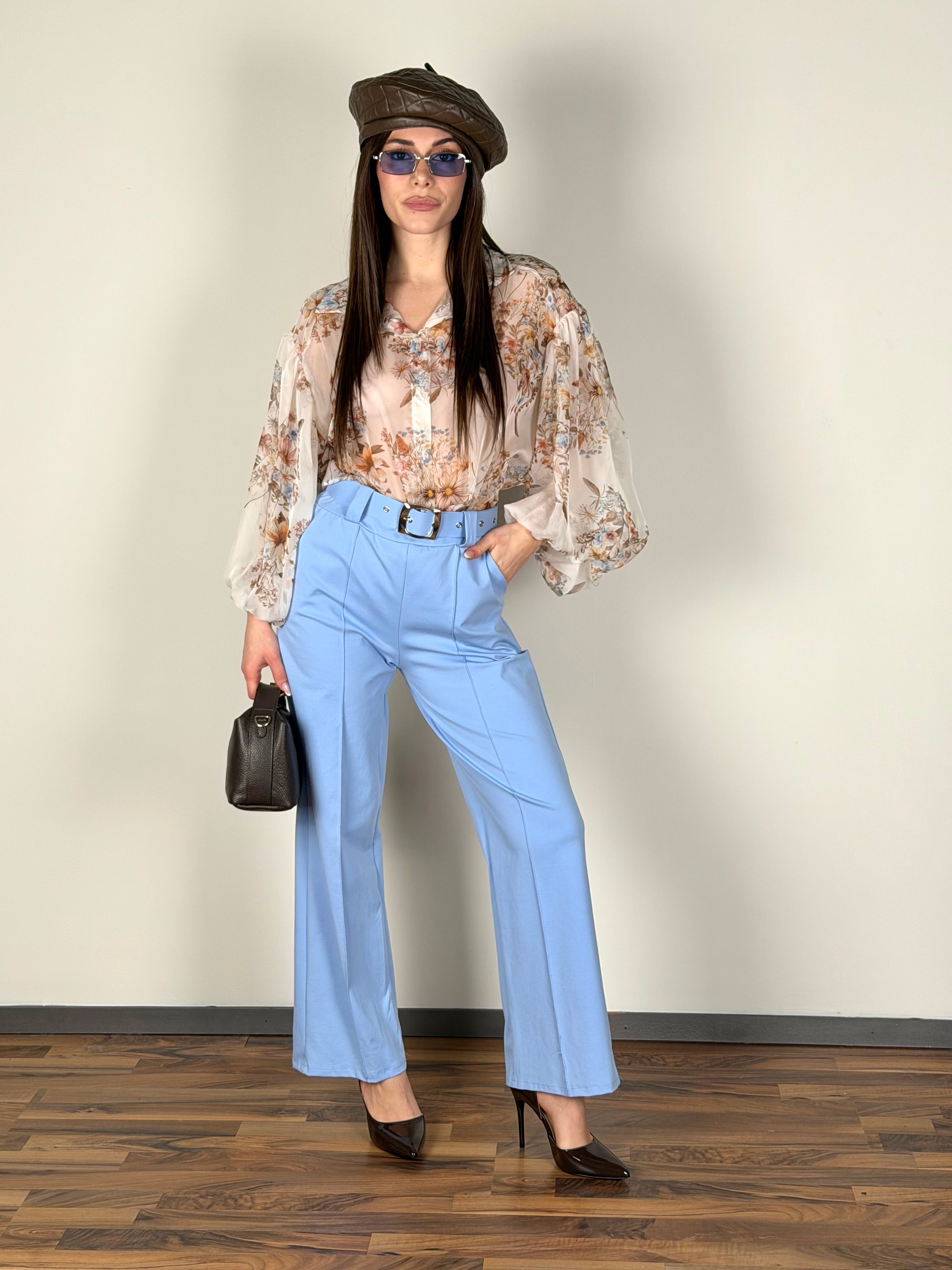 Pantalone maxi cintura celeste