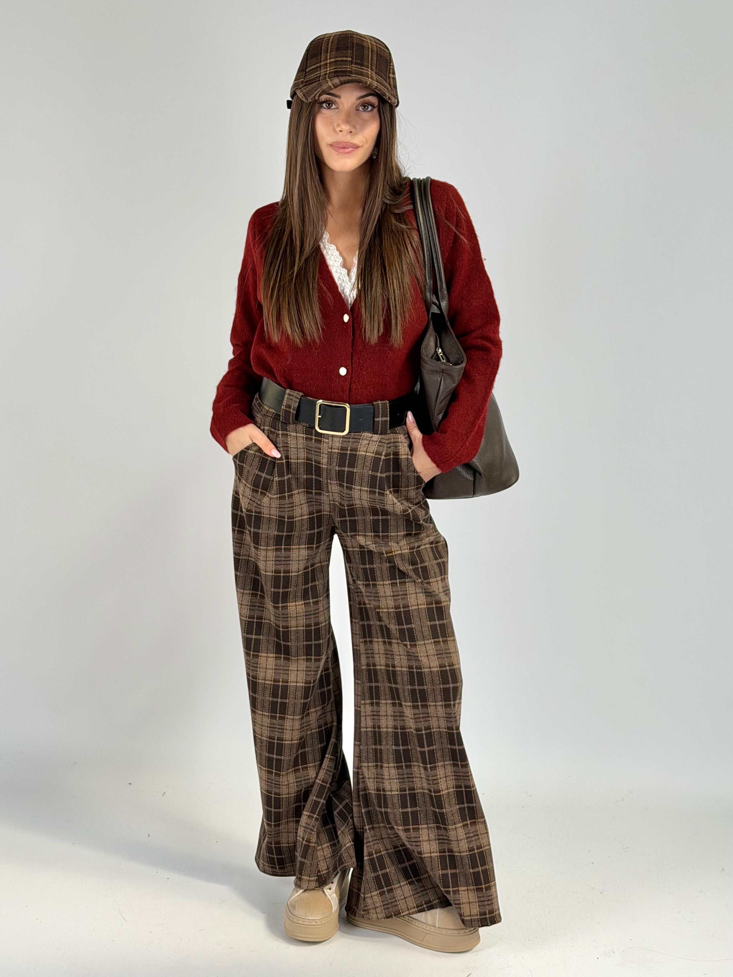 Pantalone quadri marrone