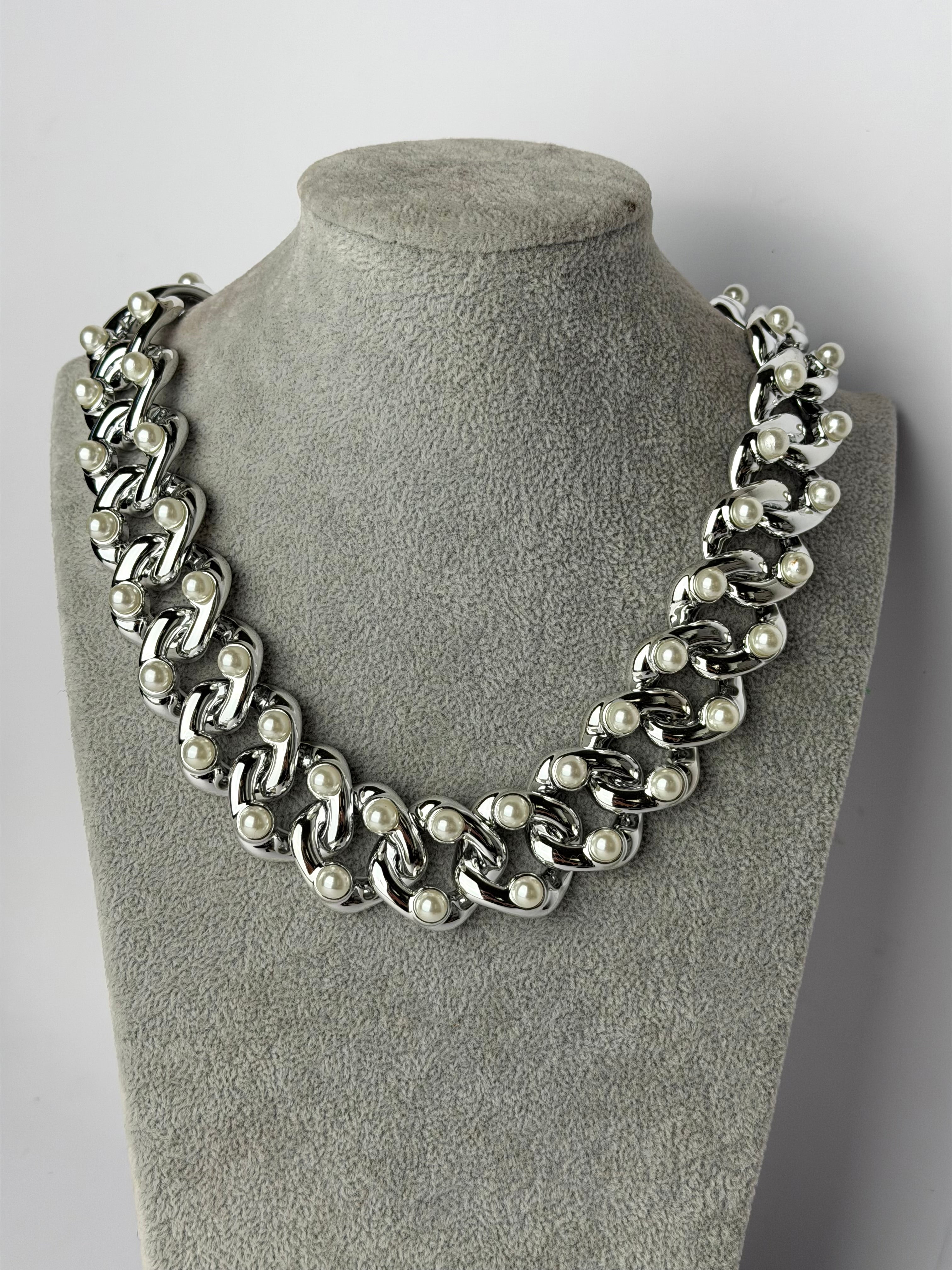 Collana maxi catena e perle - 2 colori