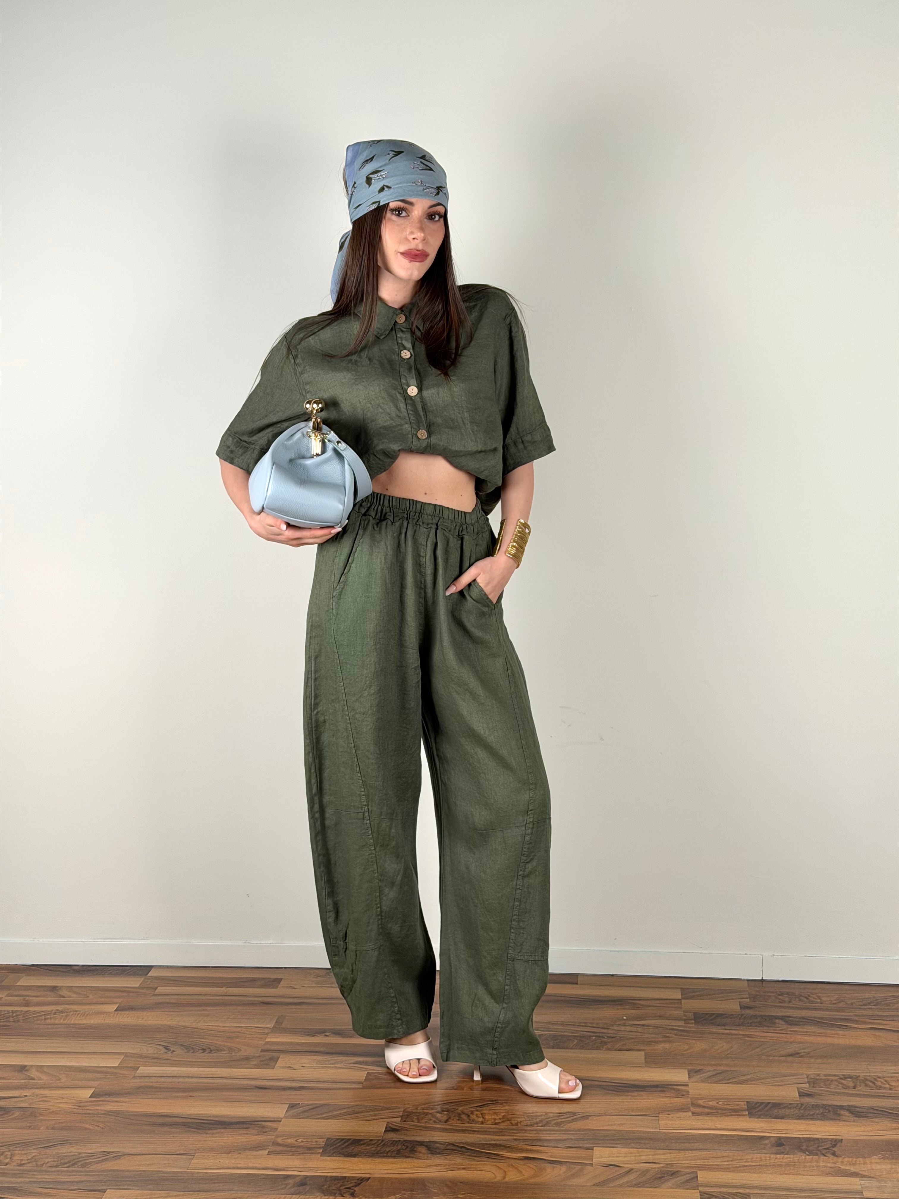 Pantalone 100% Lino verde