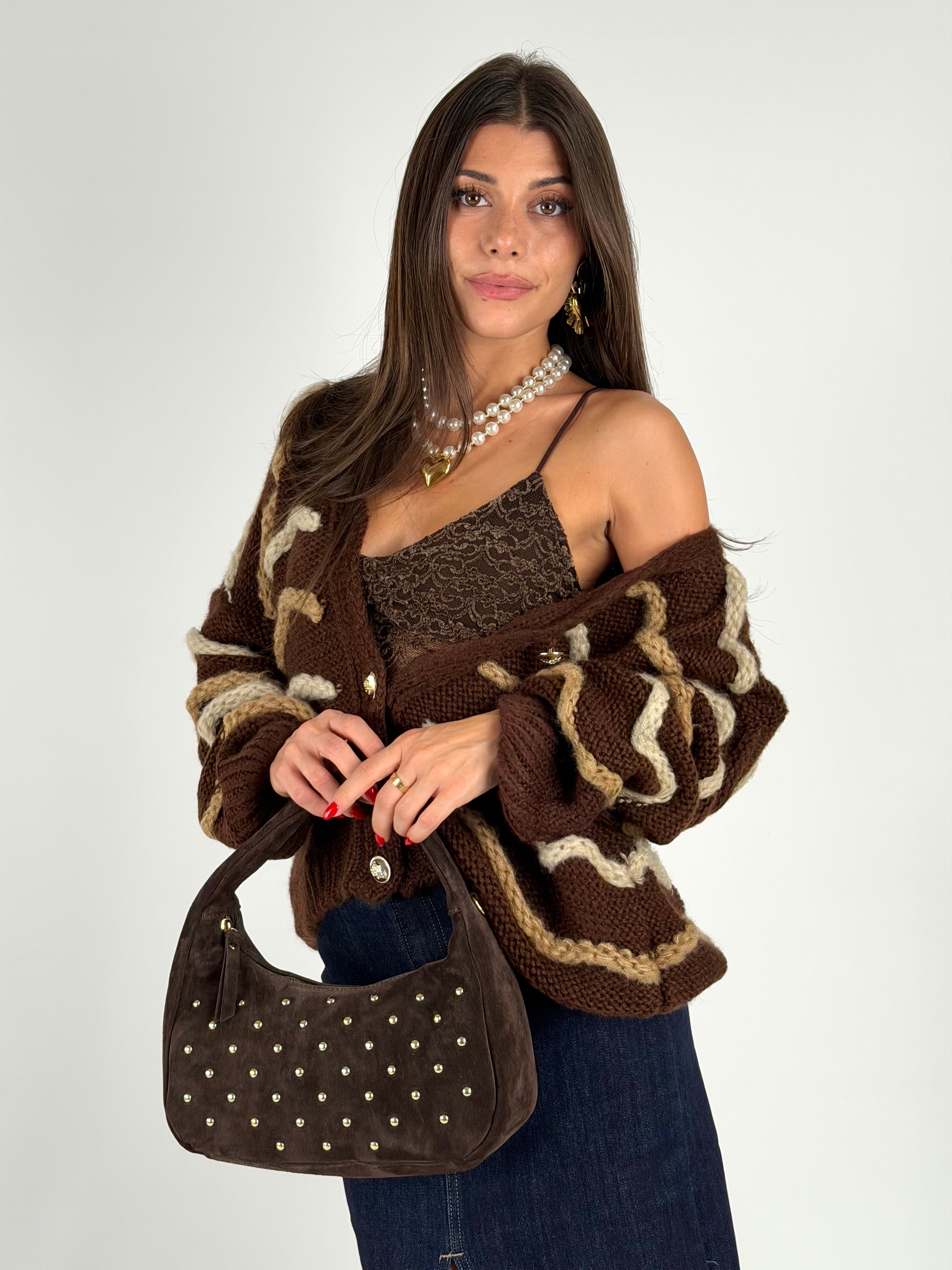 Cardigan righe zigzag moro