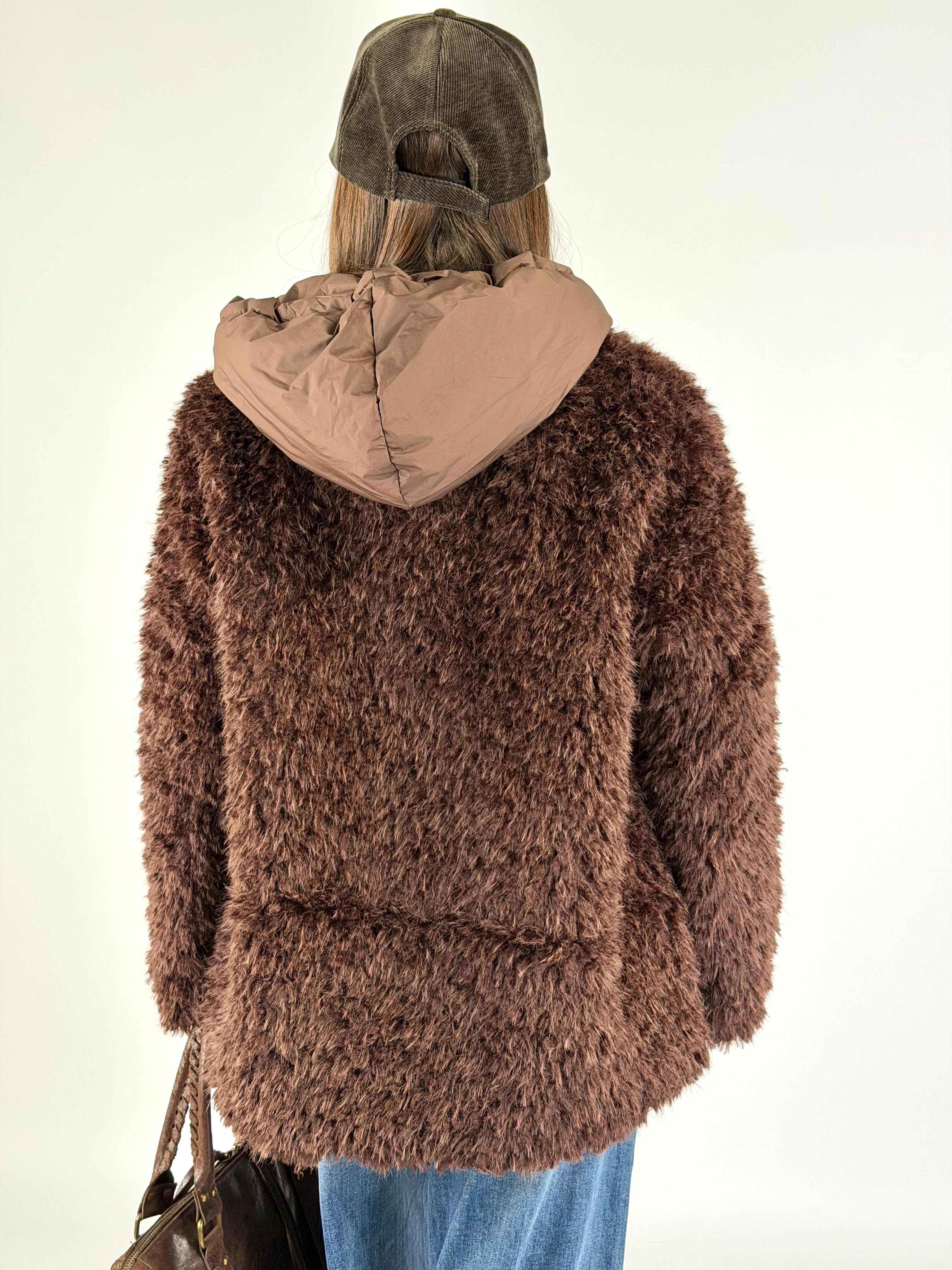 Piumino teddy con cappuccio moro