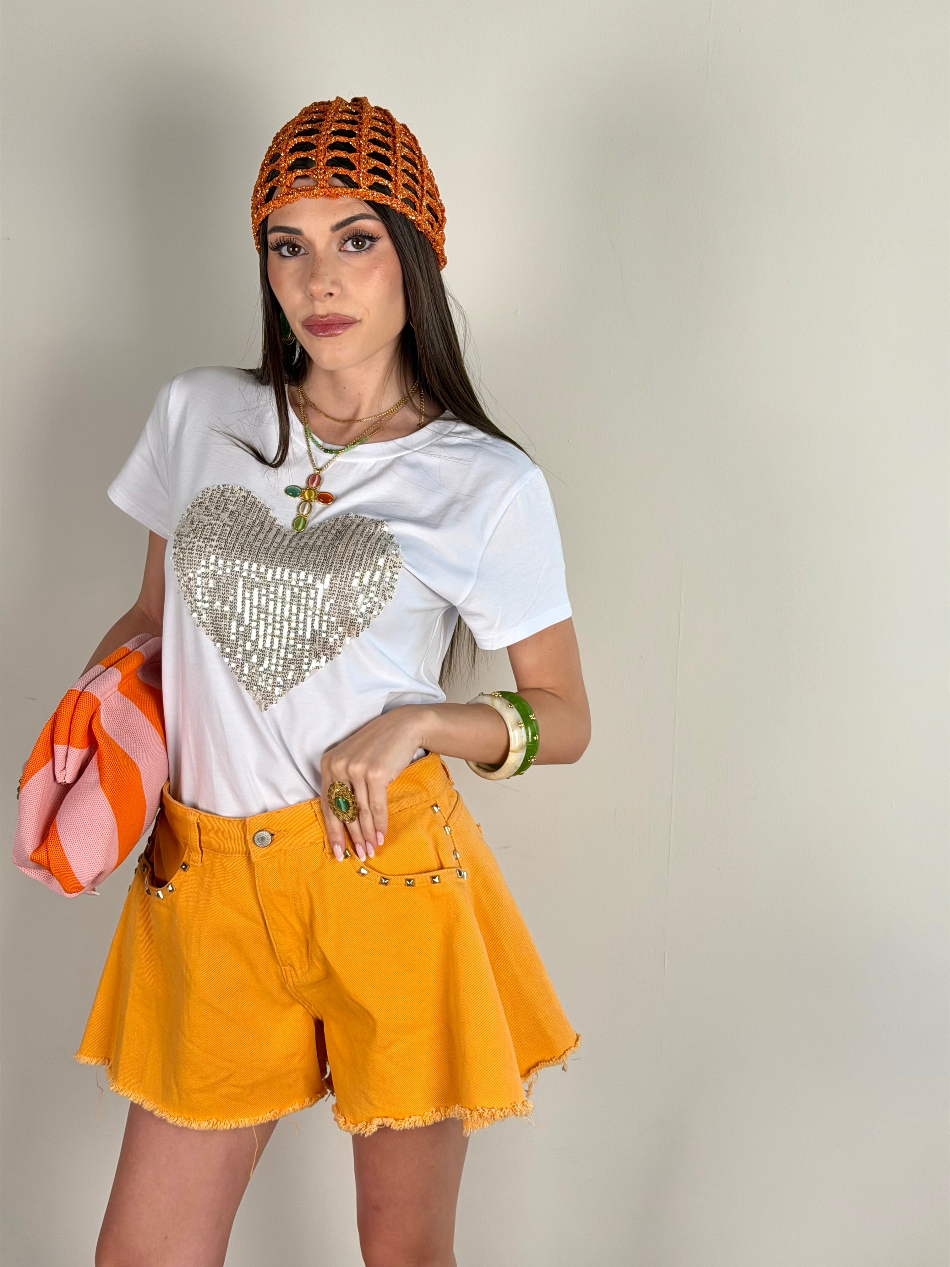 T-shirt cuore paillettes