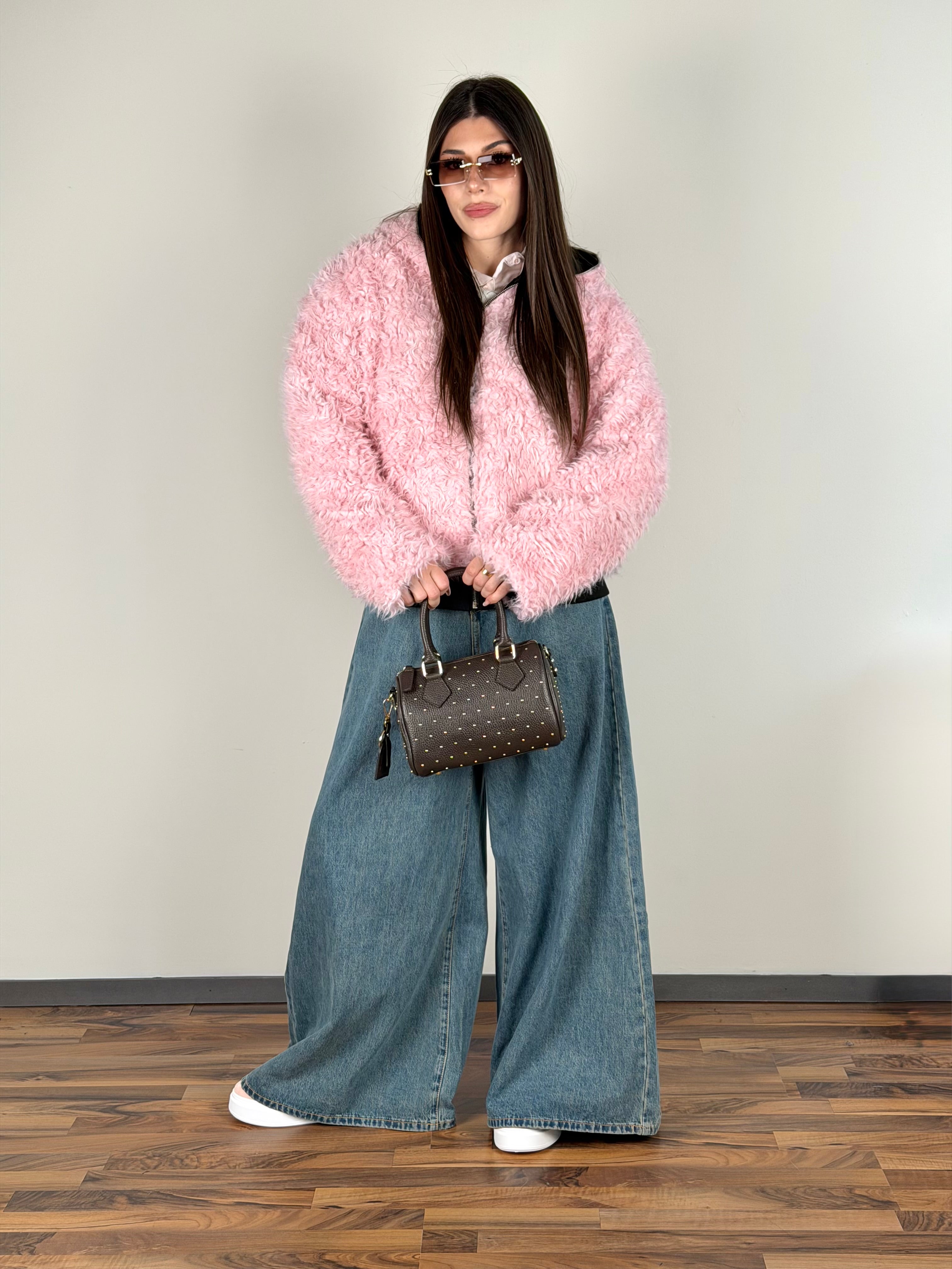 Pelliccia/felpa reversibile rosa