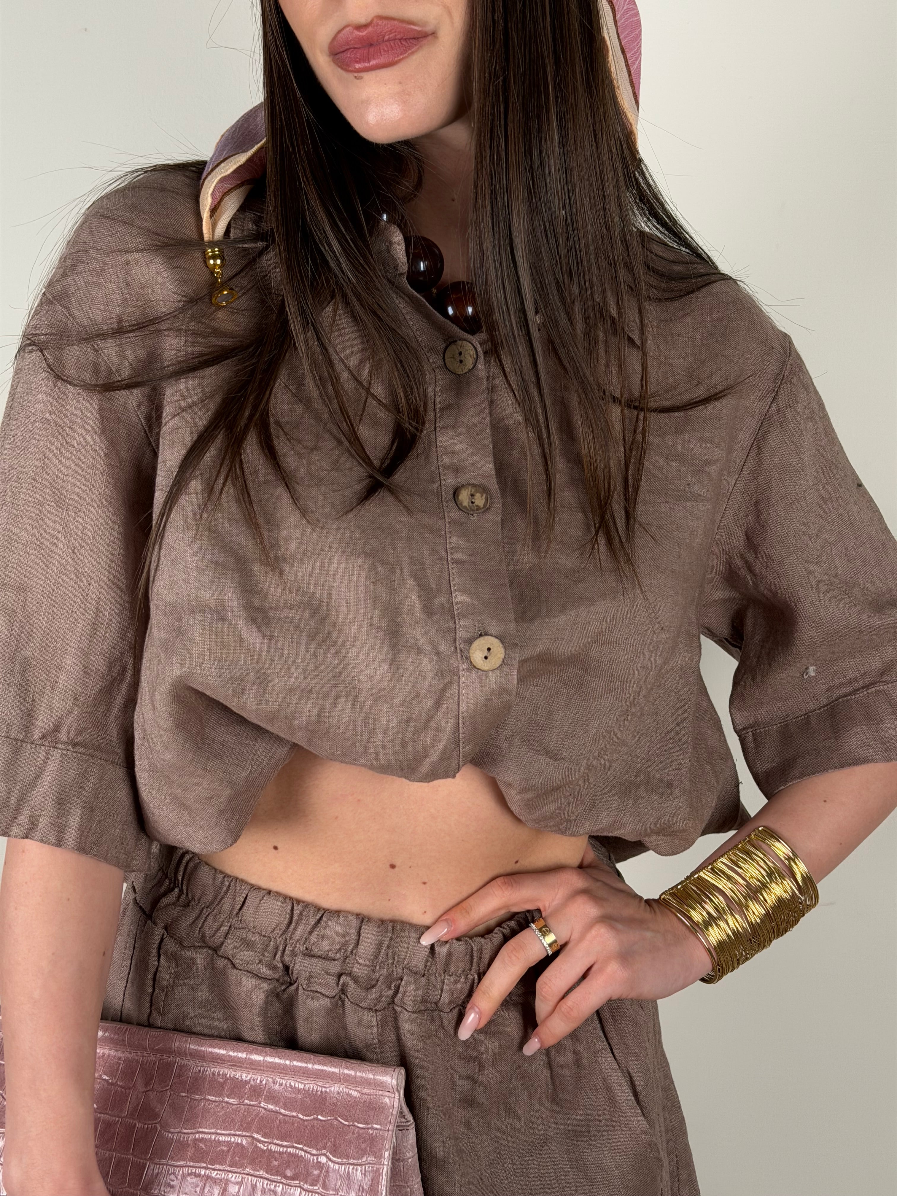 Camicia 100% lino caffè