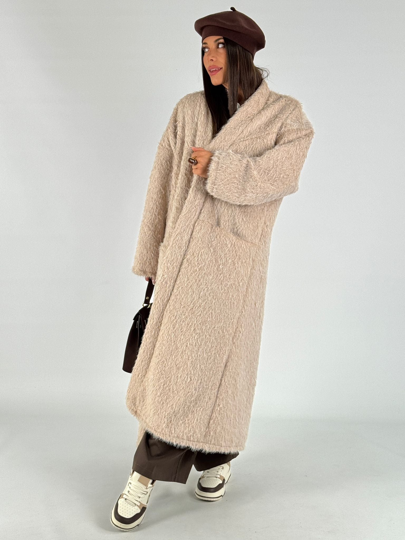 Cappotto Pelliccia lunga beige