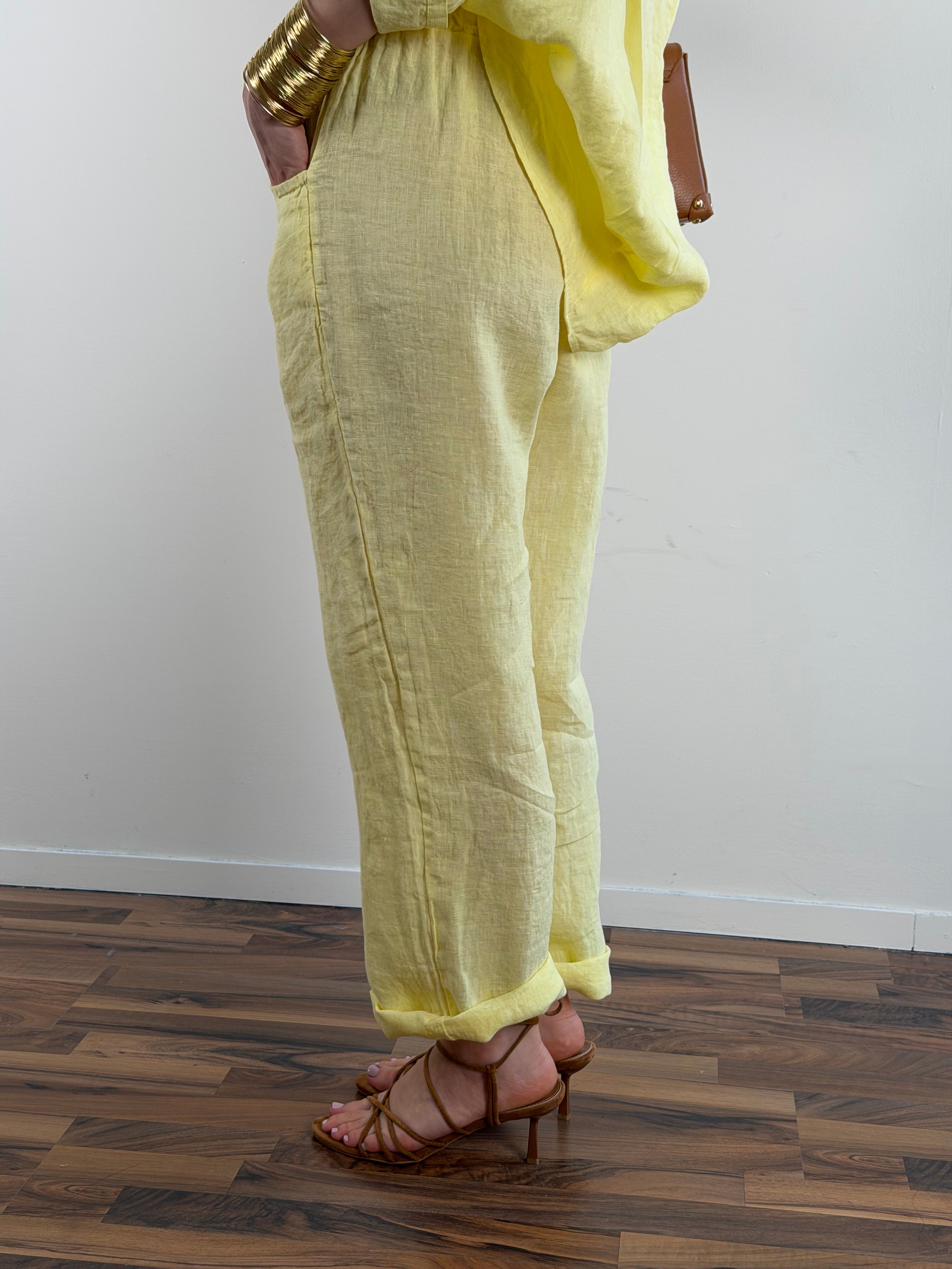 Pantalone Sandy puro lino giallo