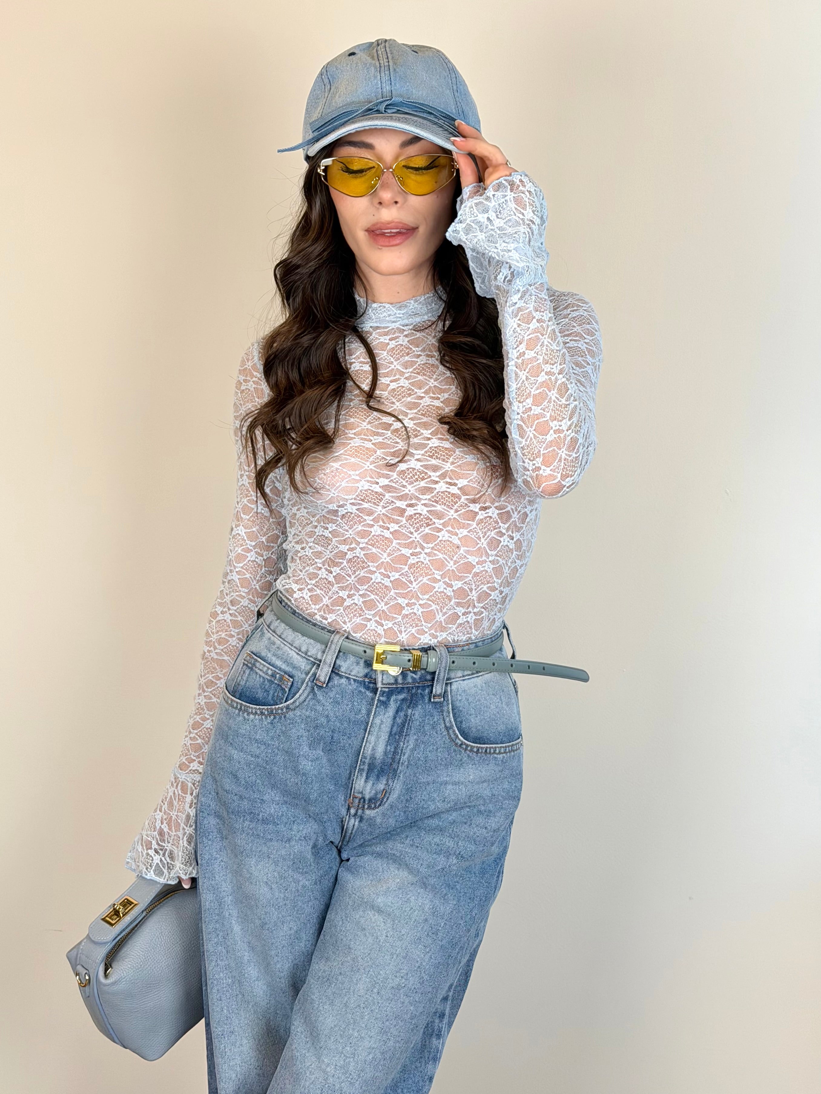 Maglia Brooke pizzo celeste