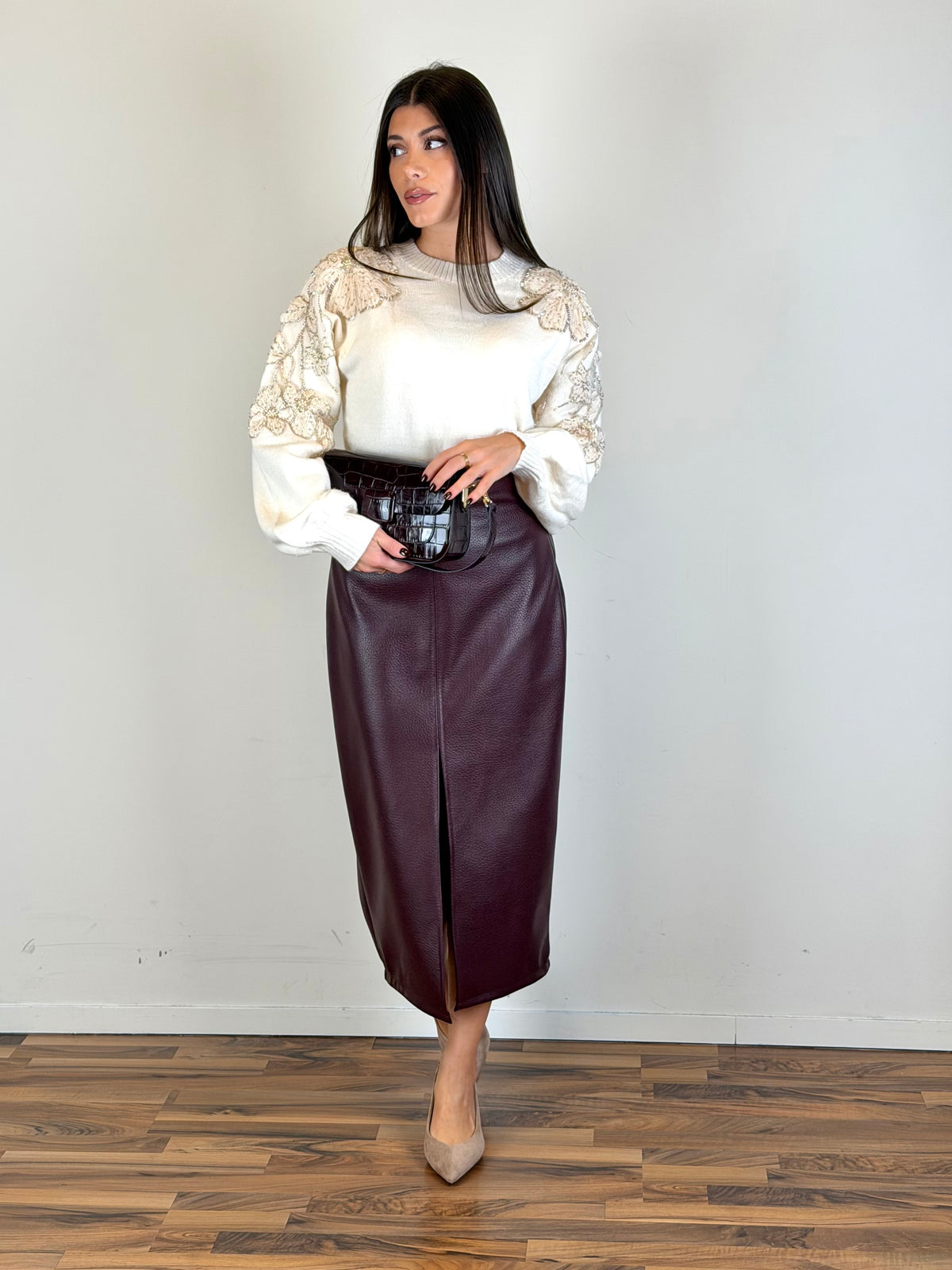 Gonna ecopelle Velvet bordeaux