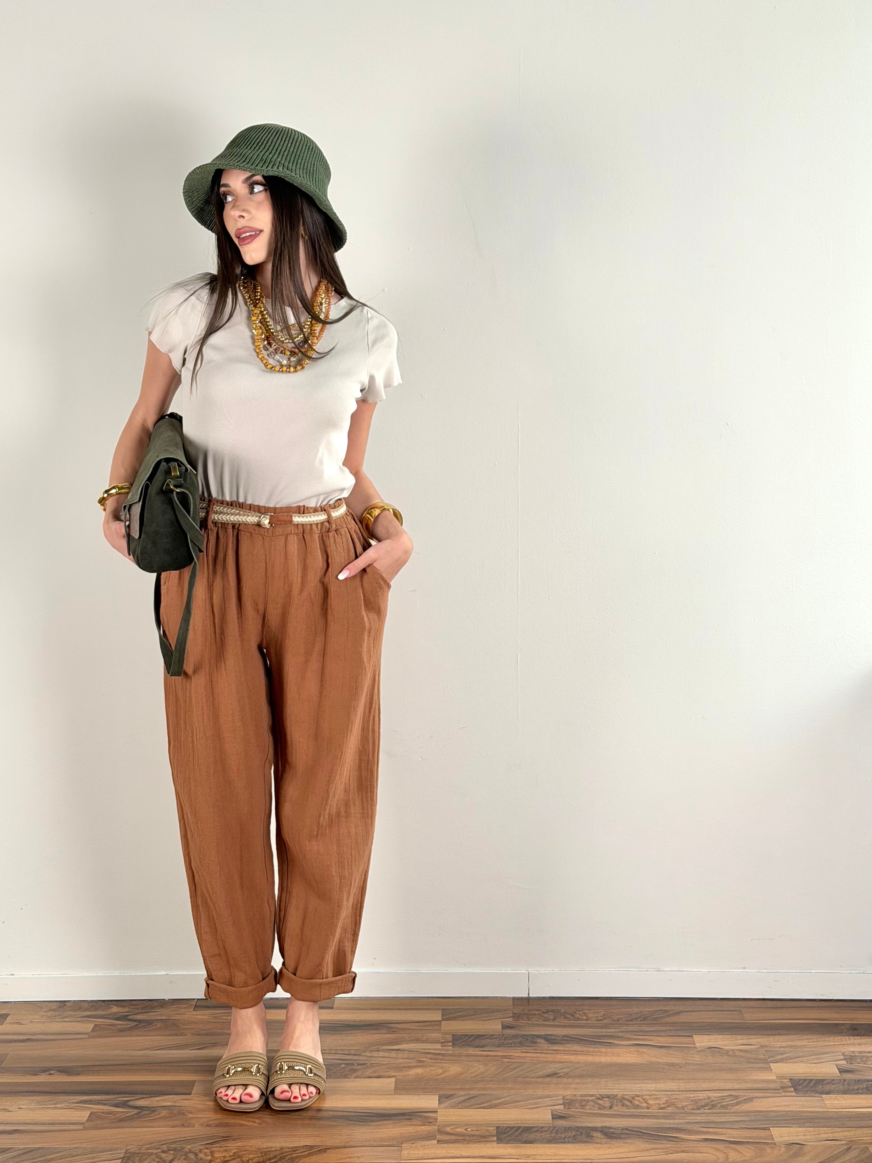 Pantalone lino Kora coccio