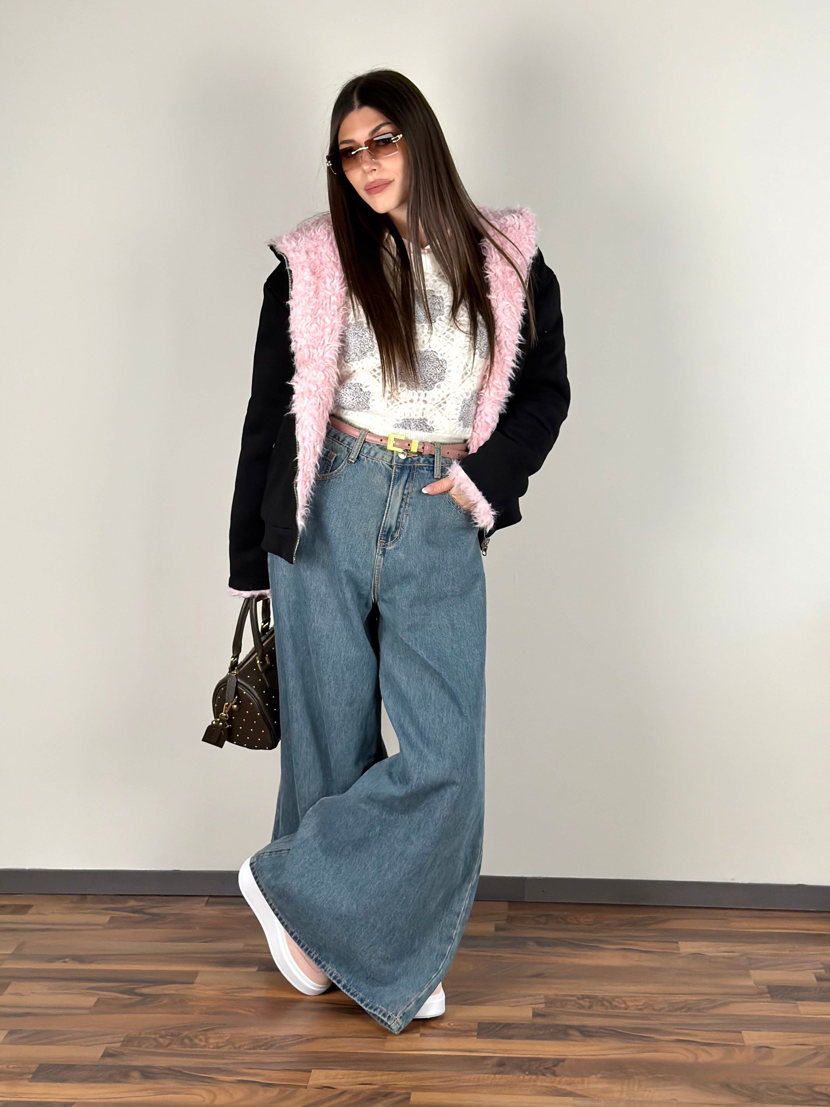 Pelliccia/felpa reversibile rosa