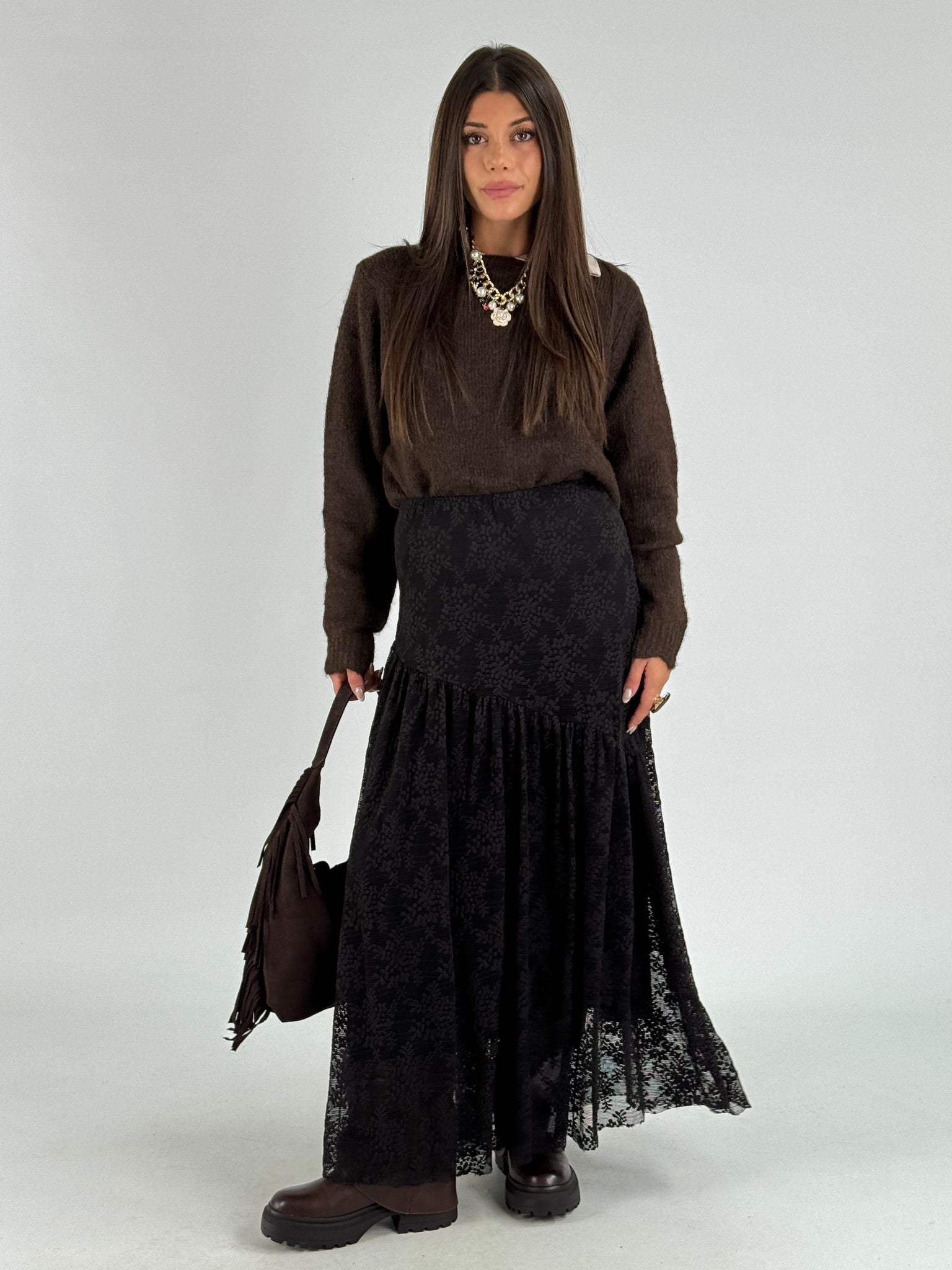 Gonna pizzo Genova nera